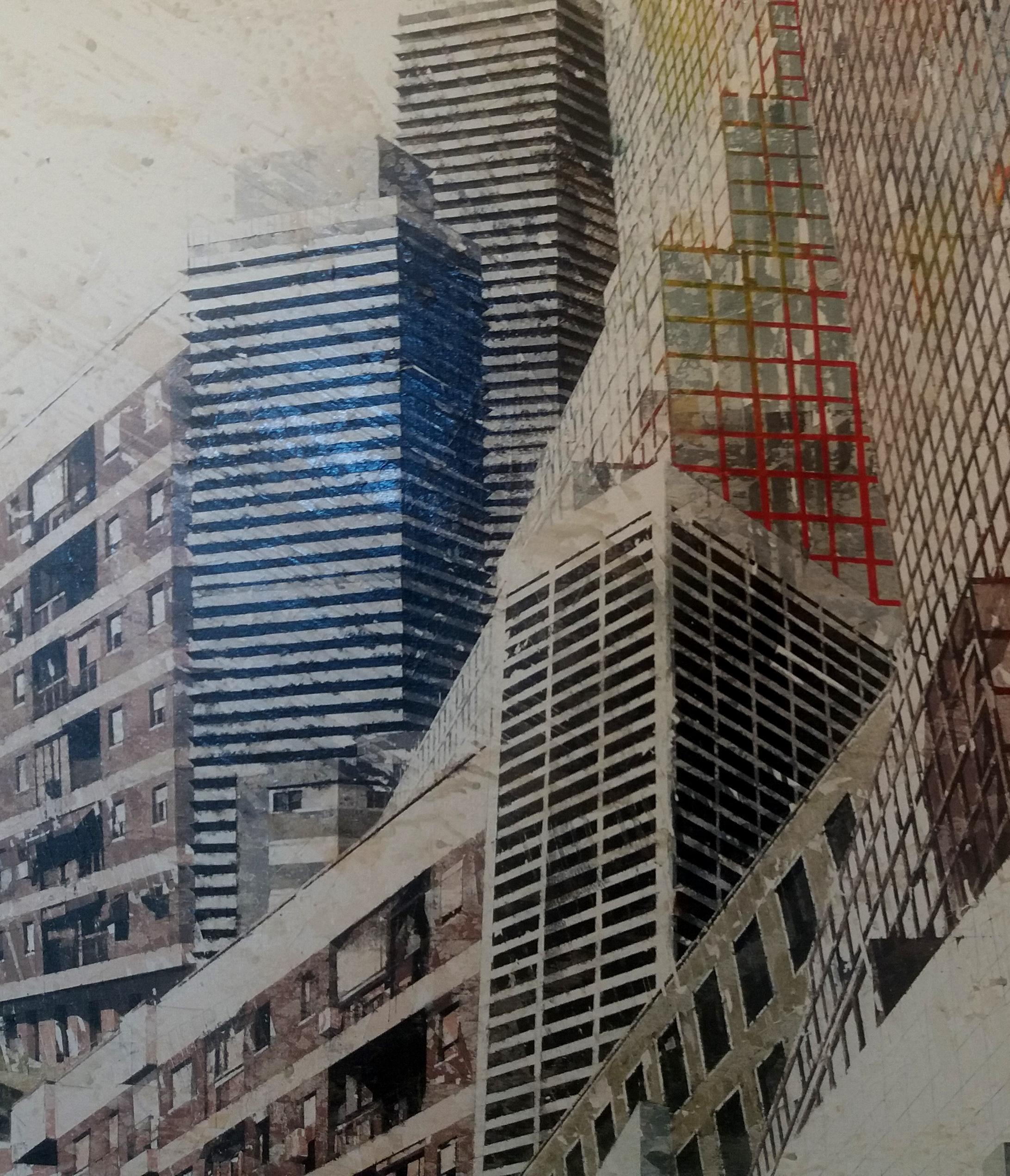 Luis Fernandez 10 Urbania IV. Acryl und Aquarell auf Leinwand geklebt. (Zeitgenössisch), Painting, von Luis J. Fernandez