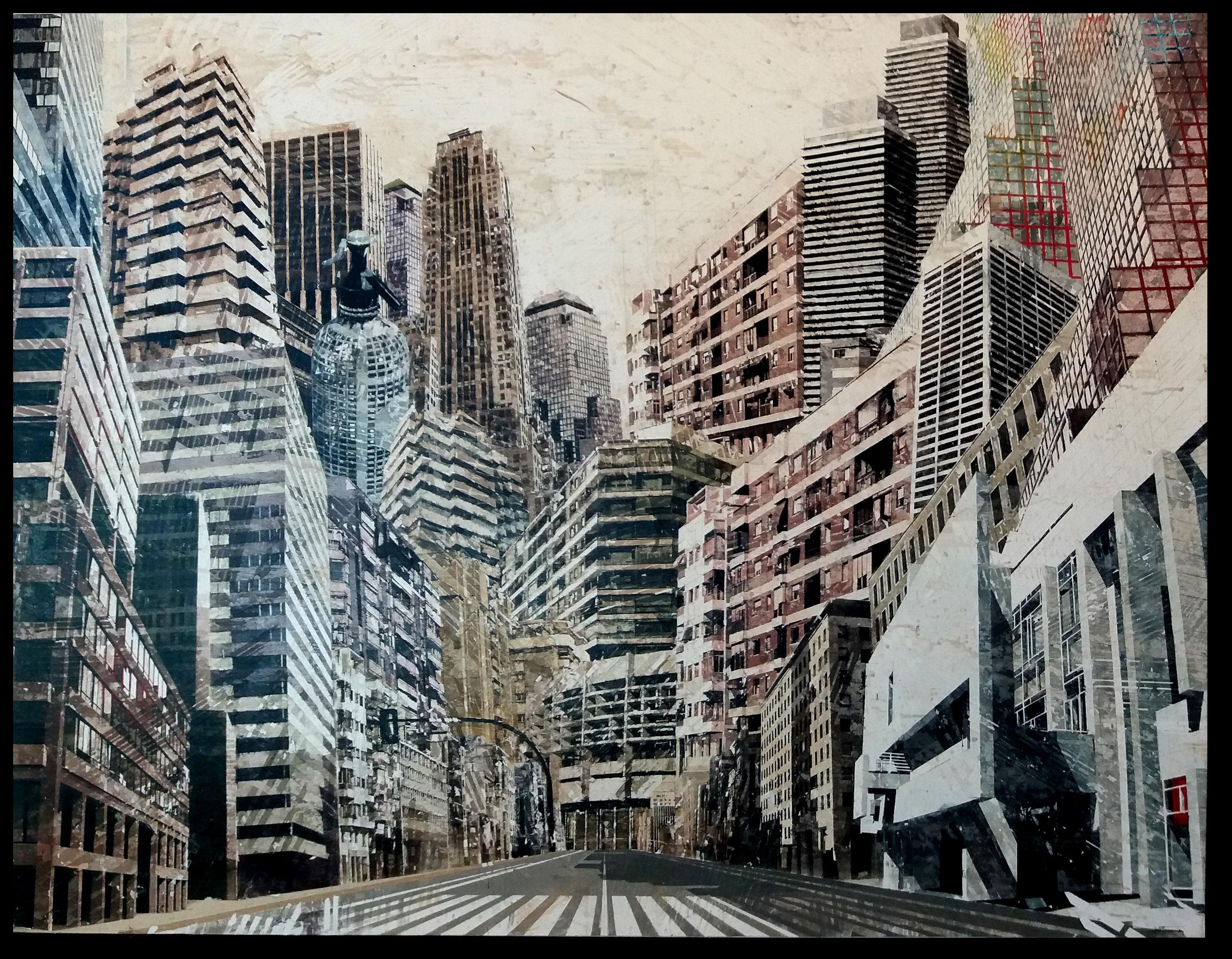 Luis Fernandez Urbania IV. acrylic and watercolor glued on canvas. painting