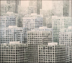 Luis Fernandez 28 City  Buildings  acrylic and watercolor glued on canvas. 