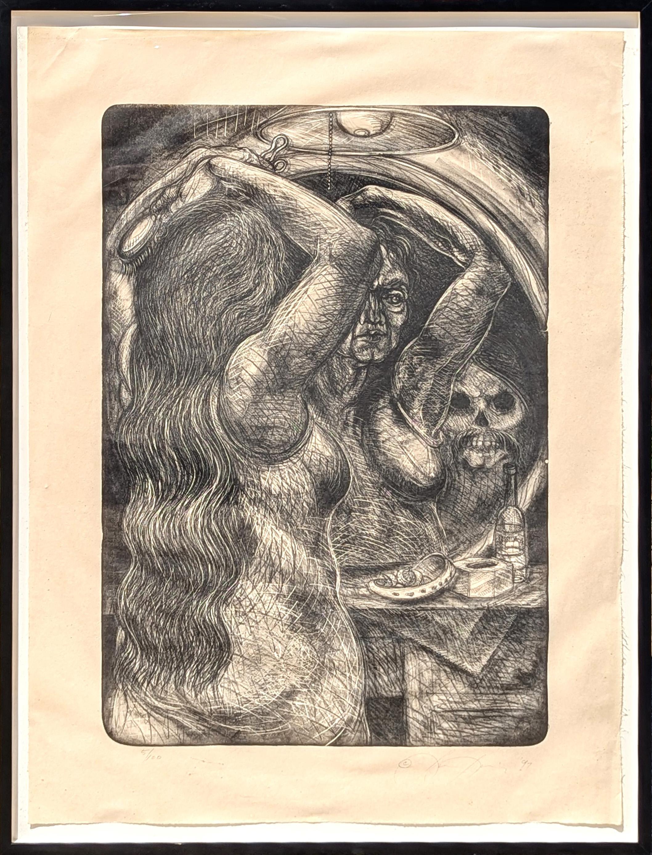 Figurative Print de Luis Jiménez - "Abuela" Litografía moderna en blanco y negro de desnudo figurativo Ed 5/100