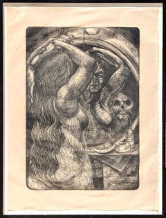 "Abuela" Litografía moderna en blanco y negro de desnudo figurativo Ed 5/100