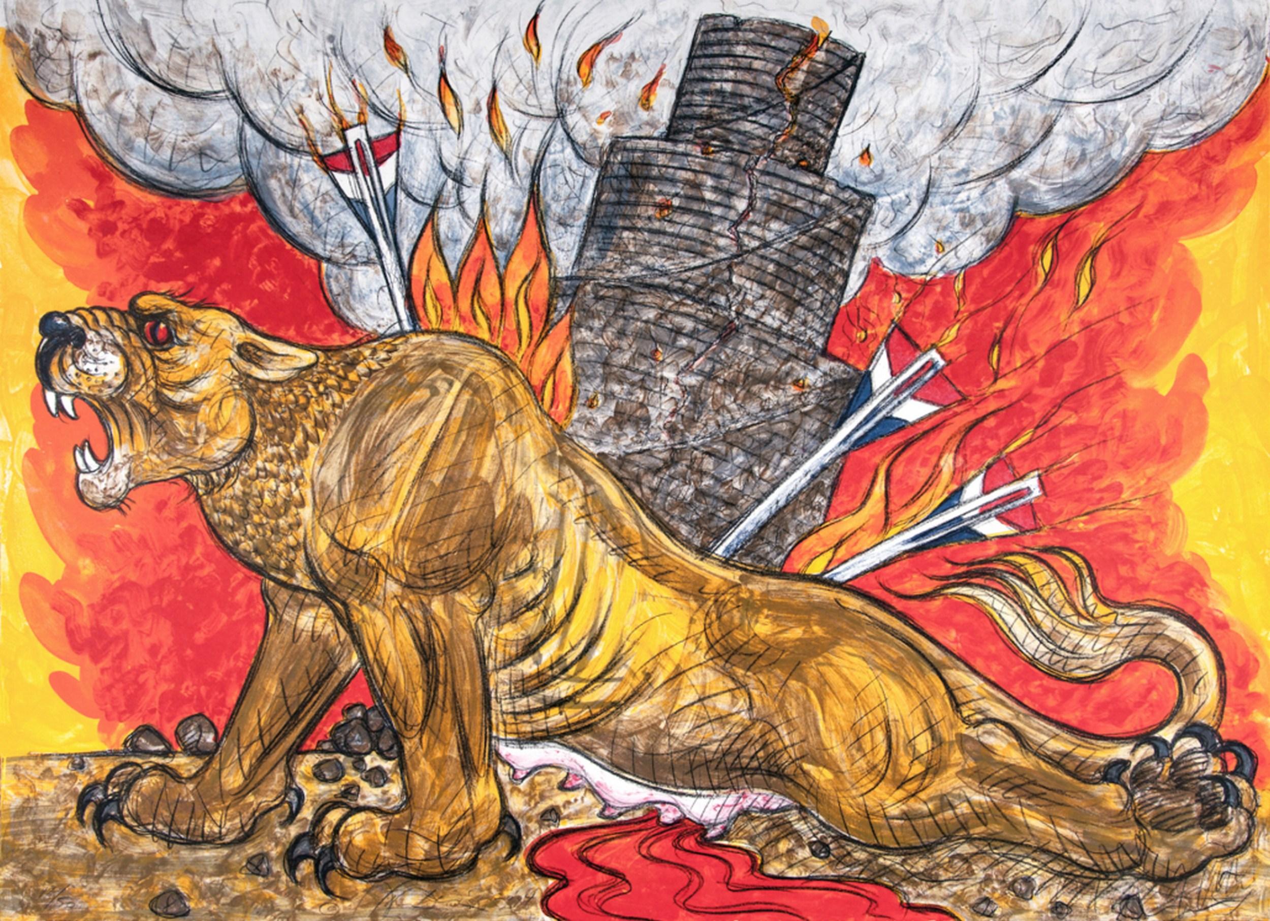 Luis Jiménez Figurative Print - Assyrian Lion
