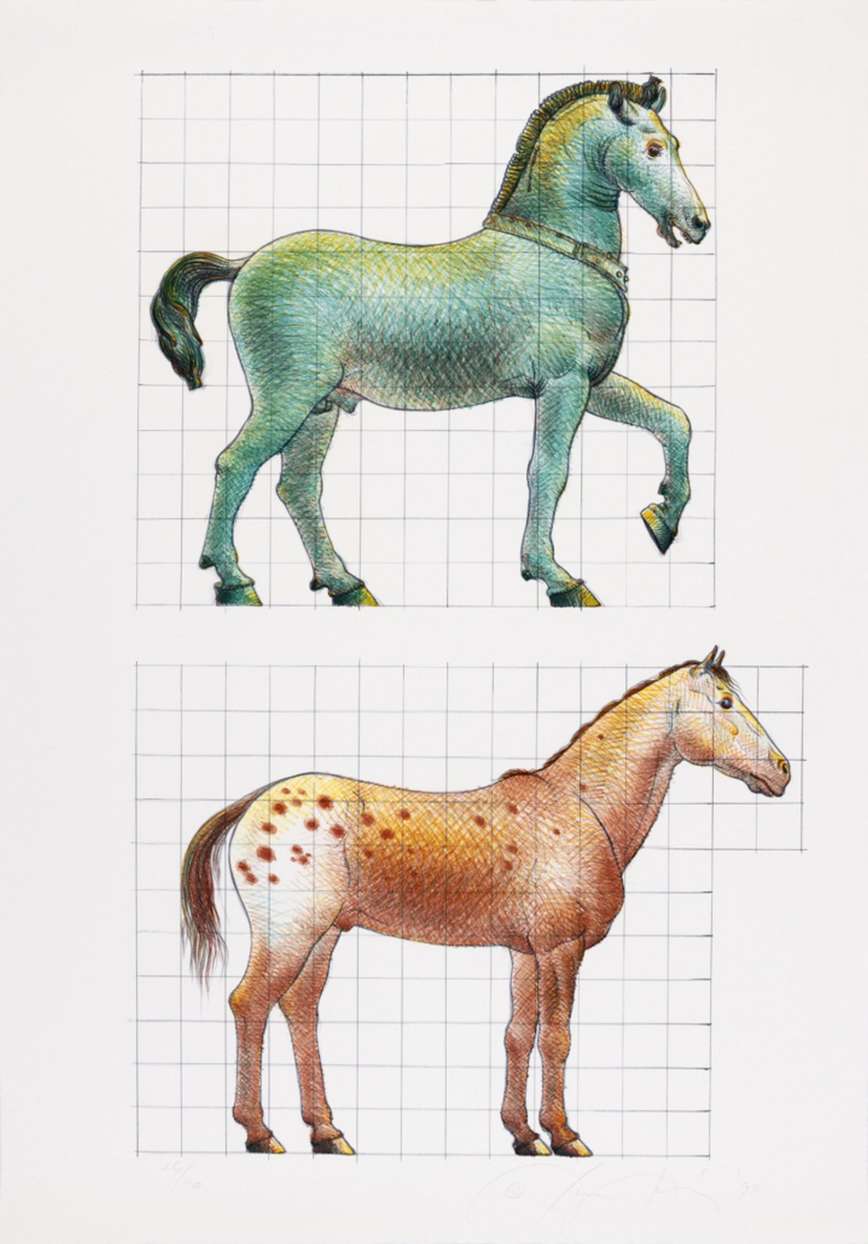 Luis Jiménez Animal Print - Study of a Classical Horse and a Modern Horse