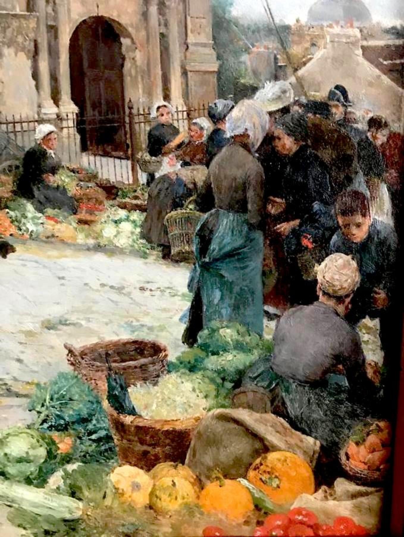 Mercato di Pontoise - Landscape Painting Marrone di Luis Jimenez Aranda 