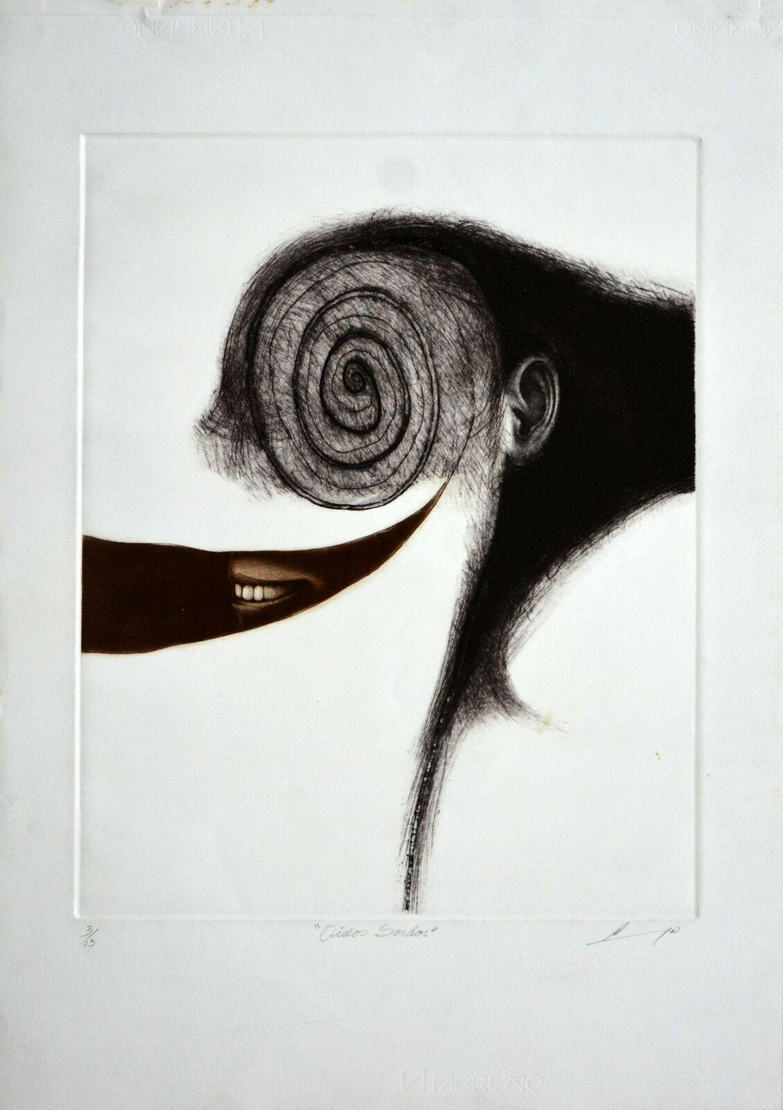 Luis Lara, ¨Oídos sordos¨, 2000, Mezzotint, 27.6x19.7 in