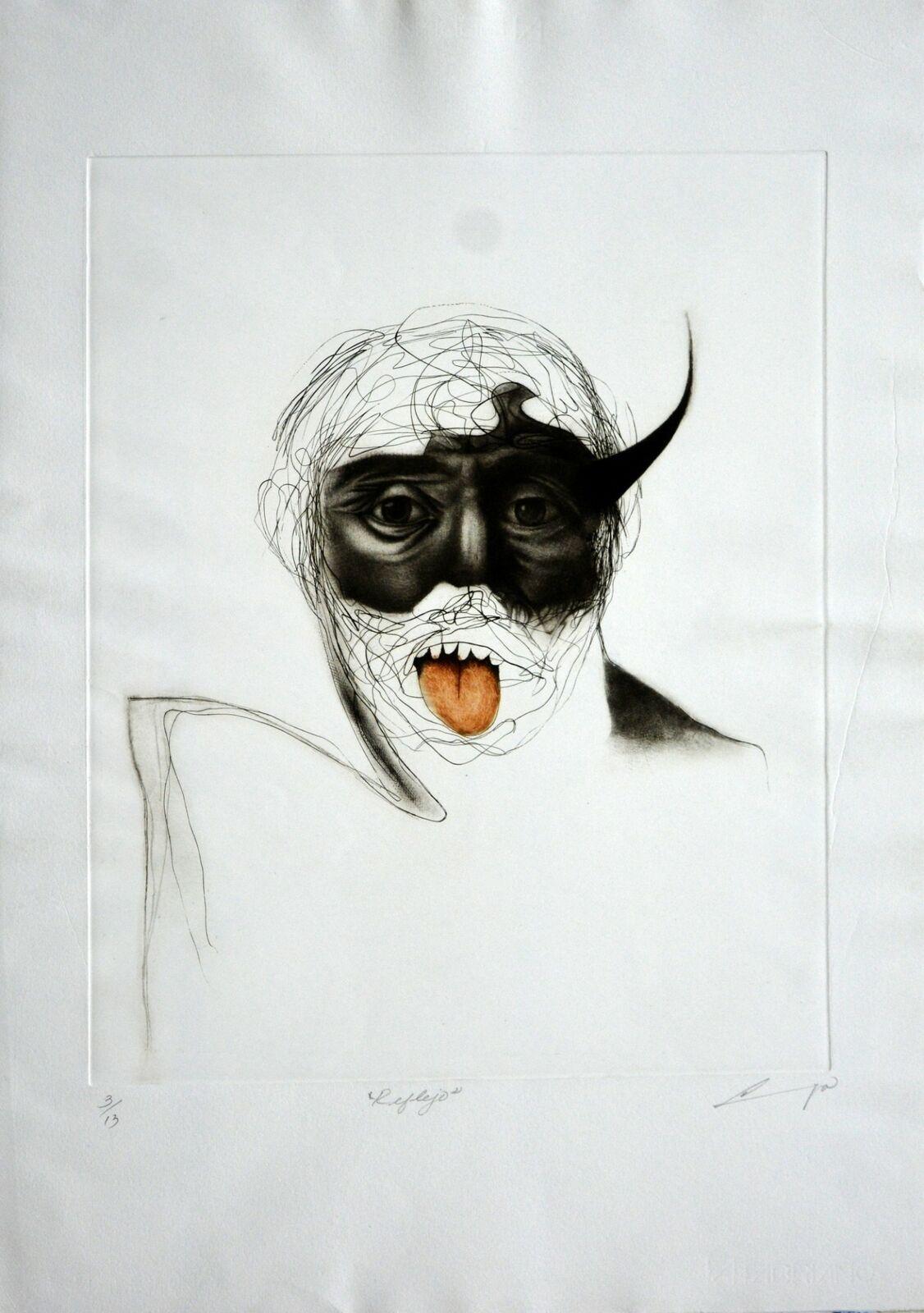 Luis LARA, ¨Reflejo¨, 2000, Mezzotint, 28x19.7 in - Print de Luis Lara