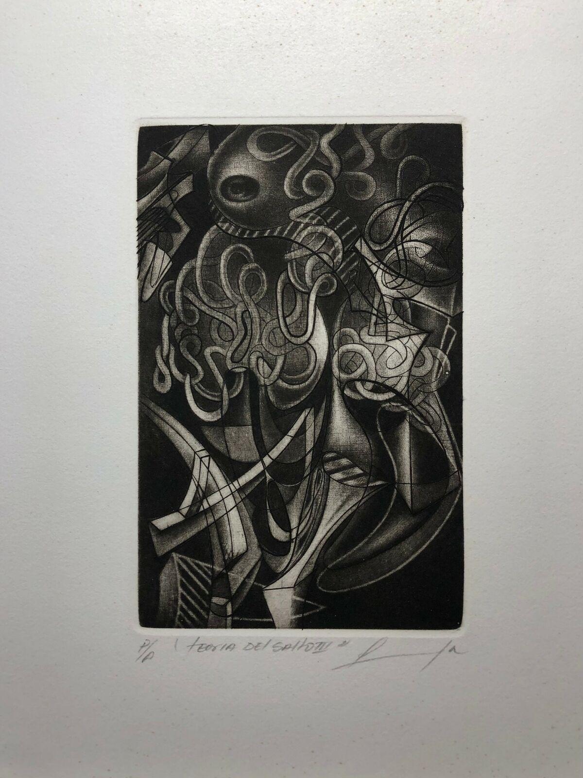 Luis Lara, ¨Teoria del salto III¨, 2000, Mezzotint, 10.4x8.3 in