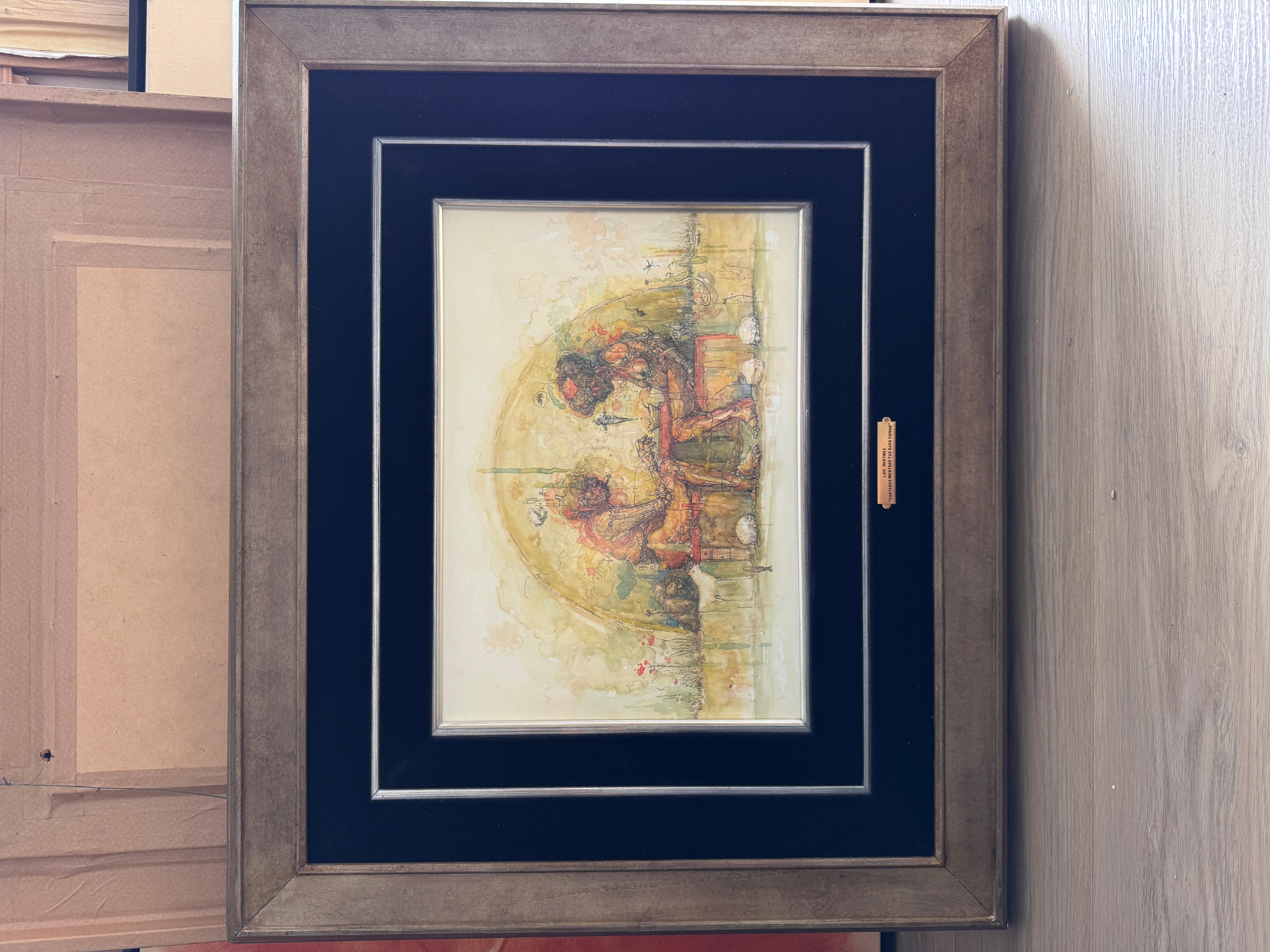 Cantabas mientras tus ojos comían ist ein fesselndes Originalgemälde des renommierten zeitgenössischen Künstlers Luis Martinez, der für seine unverwechselbare Mischung aus Surrealismus, figurativer Abstraktion und starken Farbkontrasten bekannt ist.