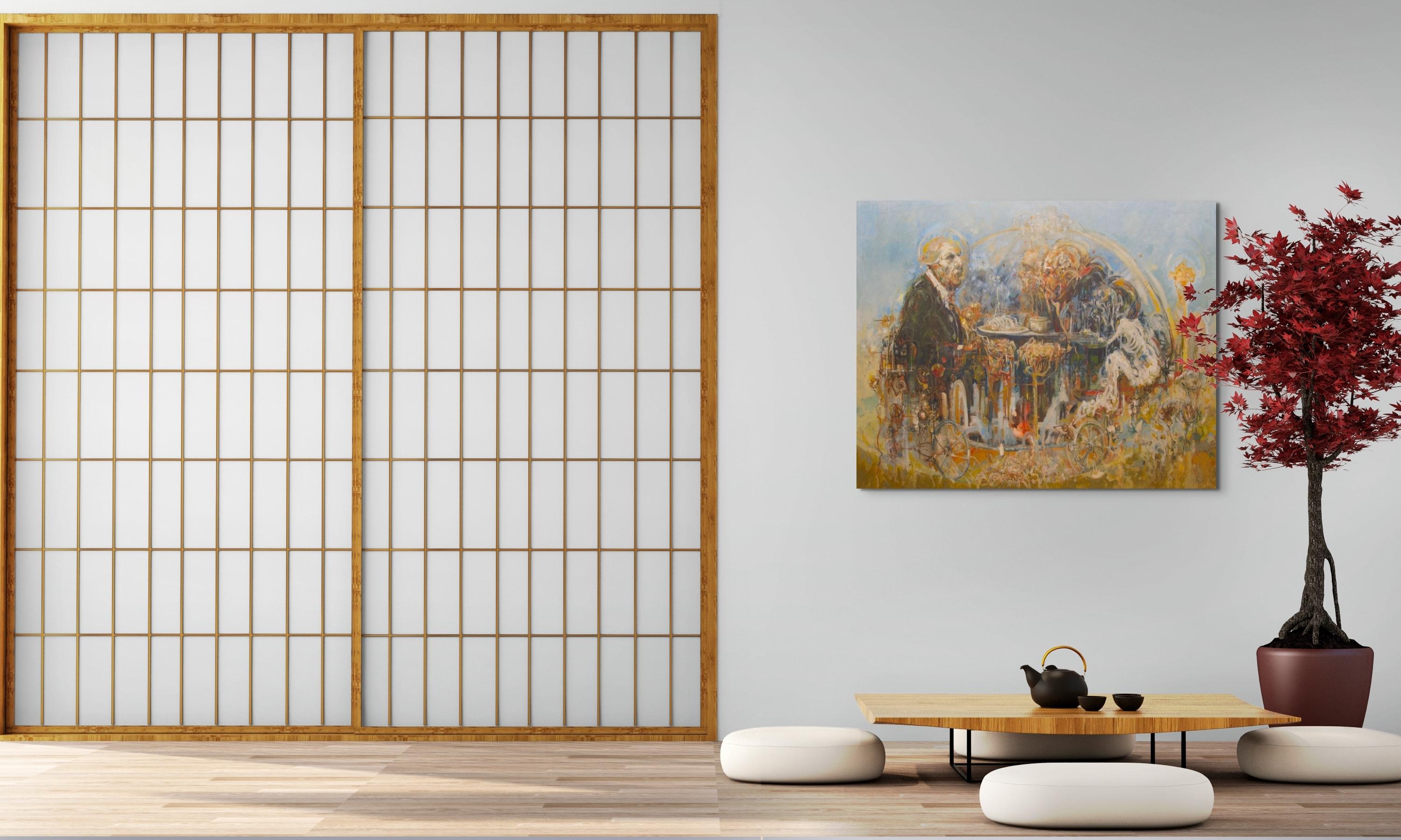 El Acuerdo is a striking original painting by contemporary artist Luis Martinez, known for his emotionally evocative and symbolically rich works. This piece captures a moment of intimate connection and negotiation, reflected through Martinez’s bold
