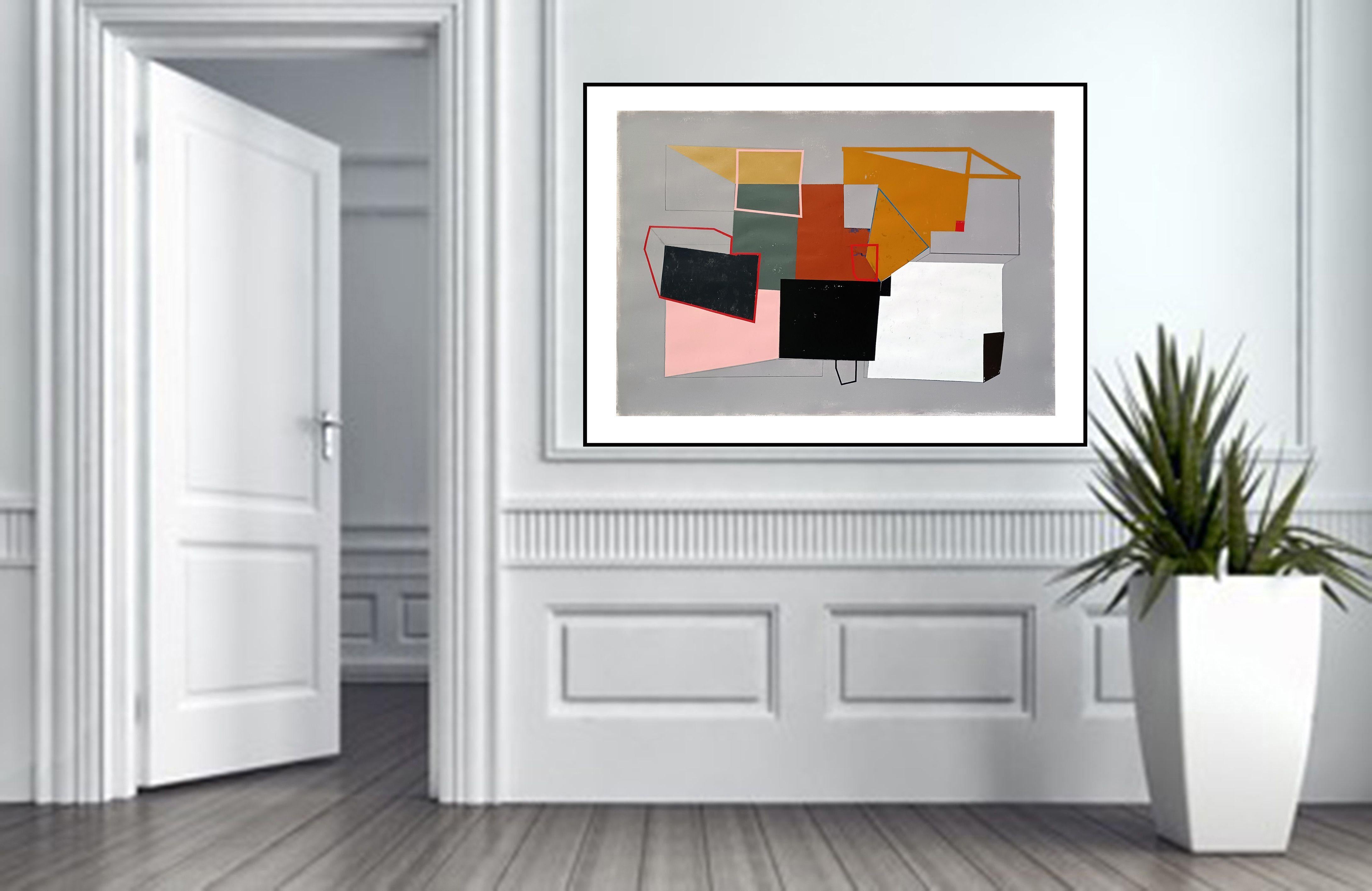 Originalkunstwerk, Acryl auf 350 g/m² Papier 100x70x0,1 cm. Ungerahmt    Geometrie gemischt mit minimalen Formen in Acryl auf Papier, inspiriert von den Farben des Herbstes :: Malerei :: Abstrakt :: Dieses Werk wird mit einem offiziellen, vom