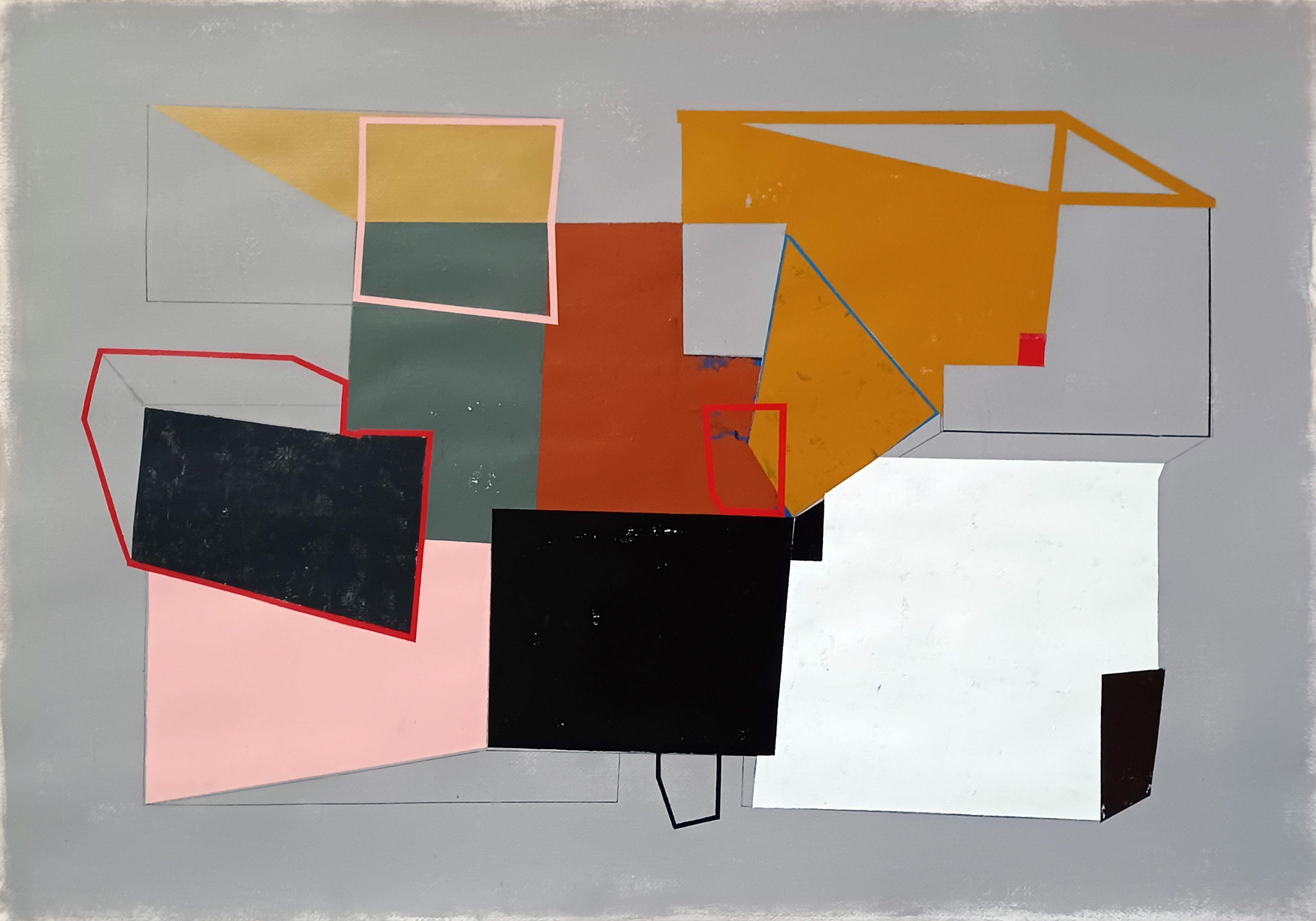 Luis  Medina Abstract Painting – Herbstformen, Malerei, Acryl auf Papier