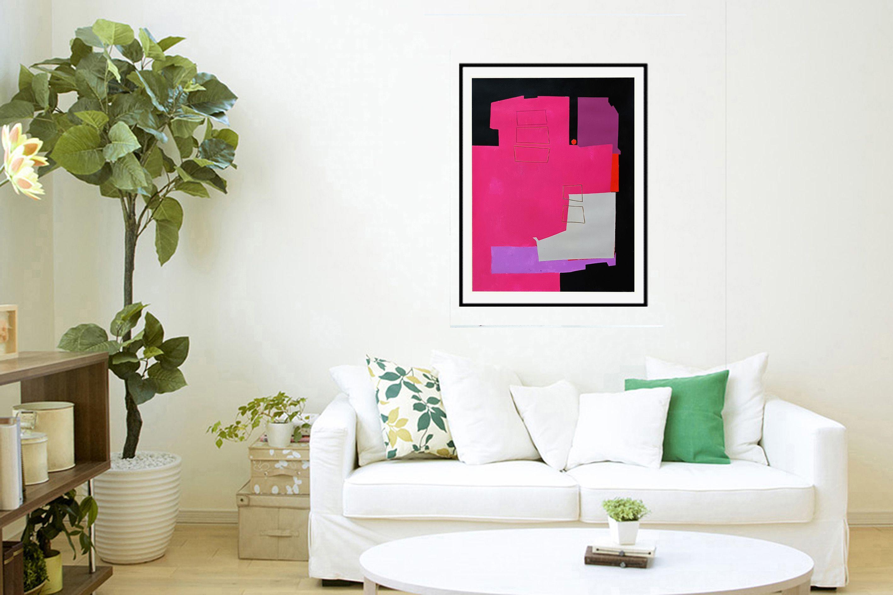 B4c, Malerei, Acryl auf Papier (Pink), Abstract Painting, von Luis  Medina