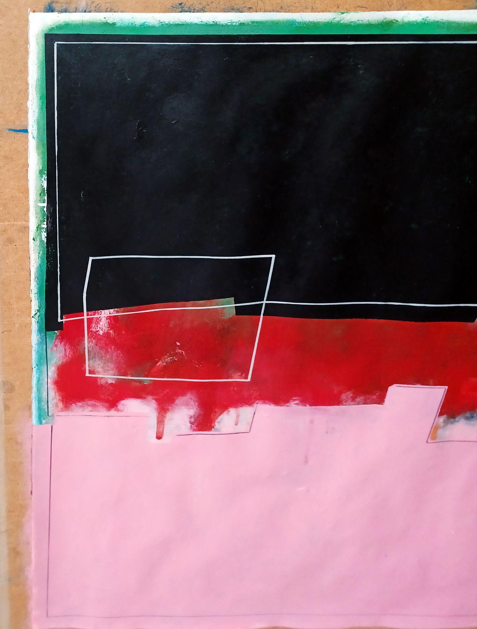 Schwarz, rot und rosa Zusammensetzung ,  Malerei , Acryl auf Papier – Painting von Luis  Medina