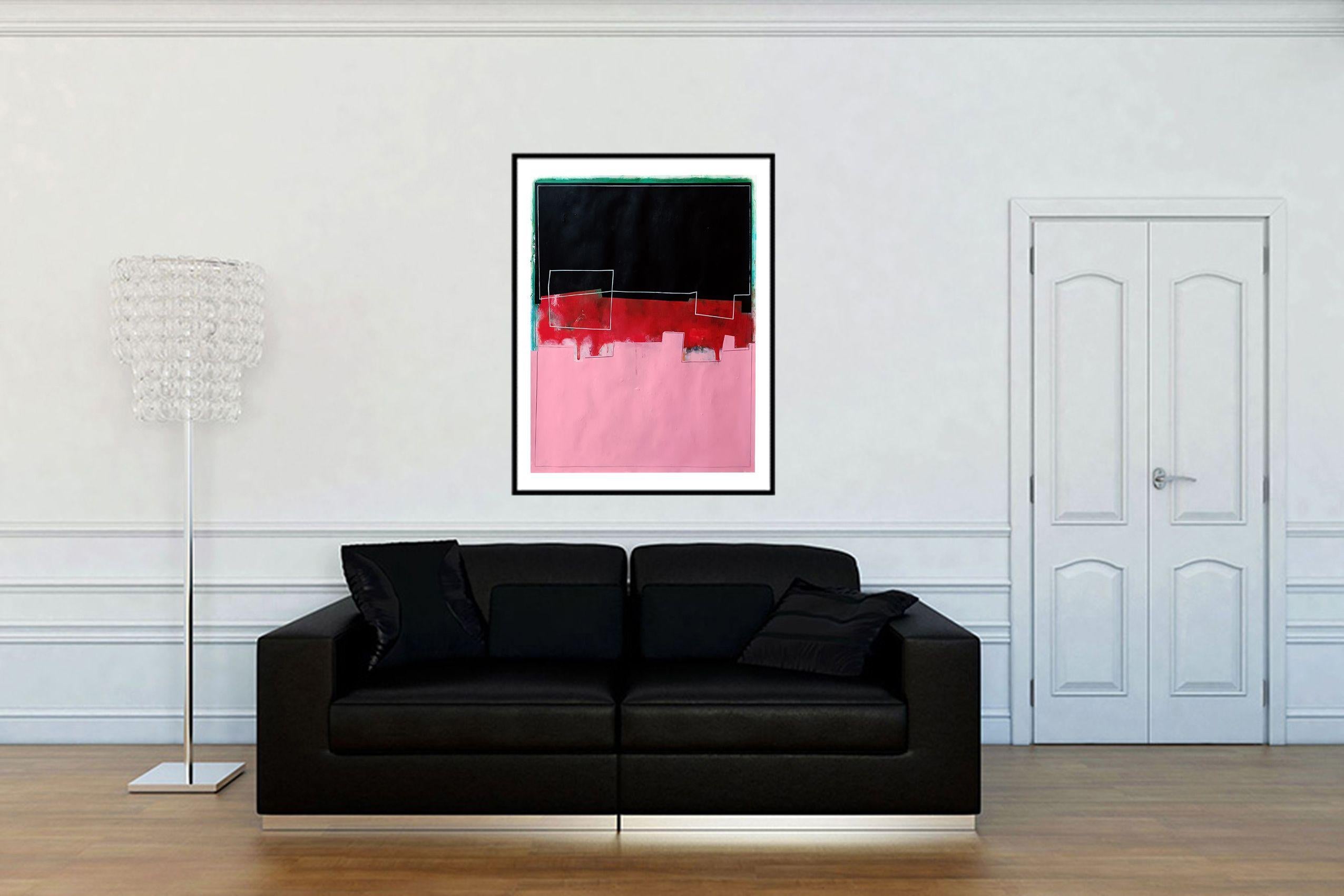 Schwarz, rot und rosa Zusammensetzung ,  Malerei , Acryl auf Papier (Abstrakt), Painting, von Luis  Medina