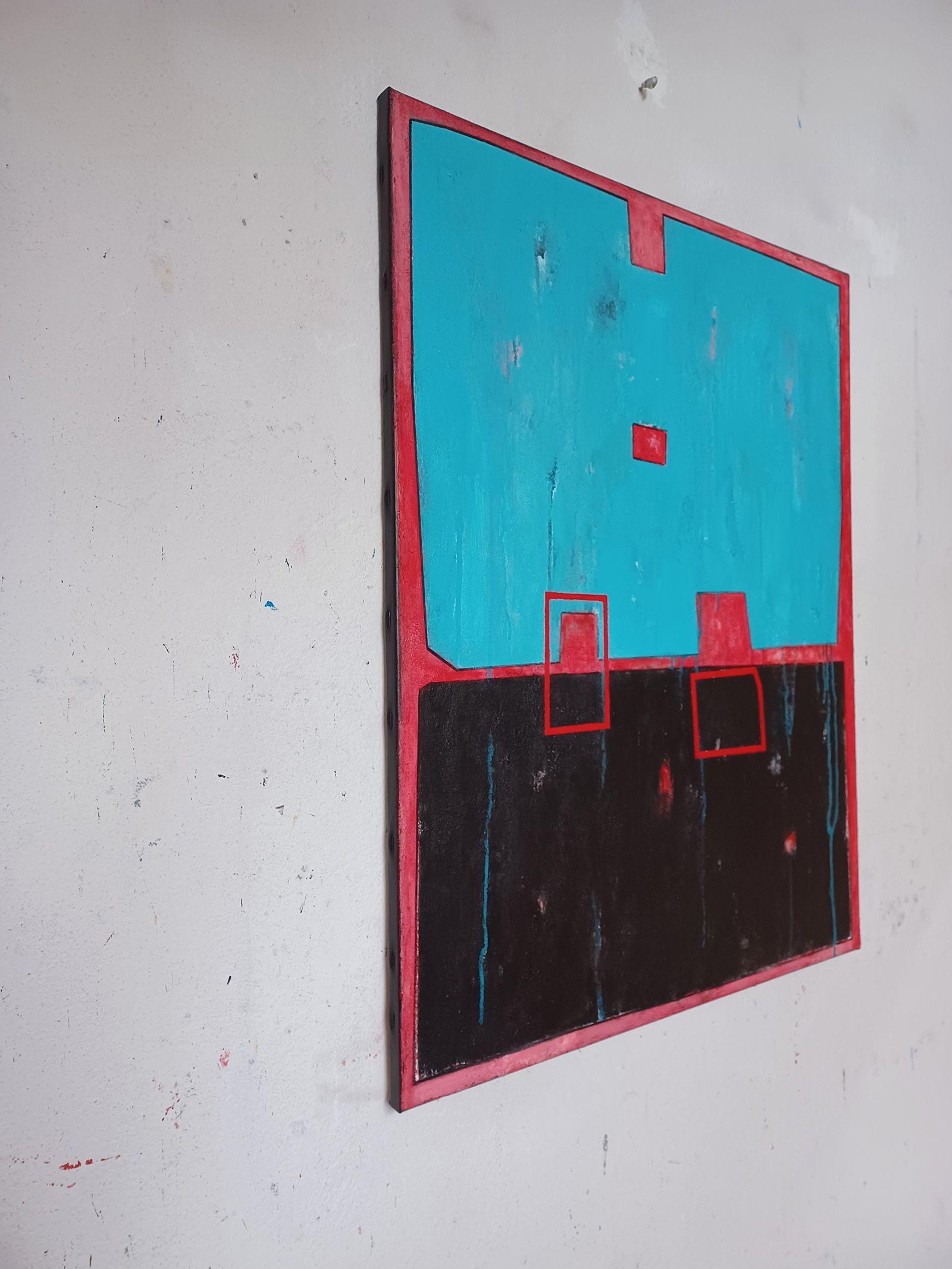Blaue und schwarze Komposition, Malerei, Acryl auf Leinwand – Painting von Luis  Medina