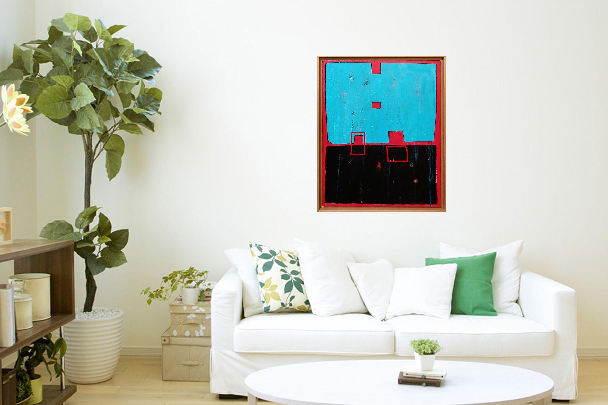 Blaue und schwarze Komposition, Malerei, Acryl auf Leinwand im Angebot 1