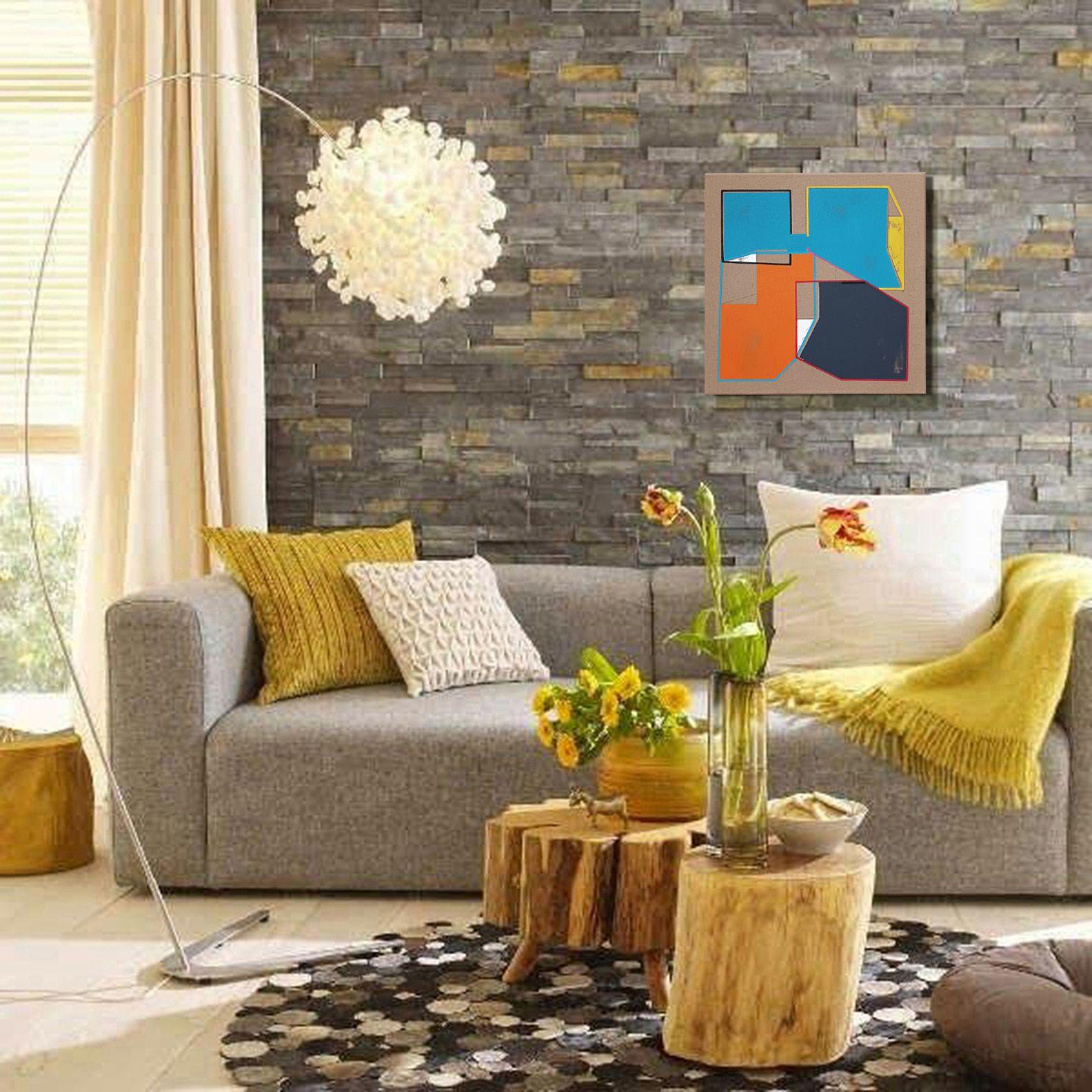 Spazi confluenti 3, Pittura, Acrilico su tela - Abstract Painting Marrone di Luis  Medina