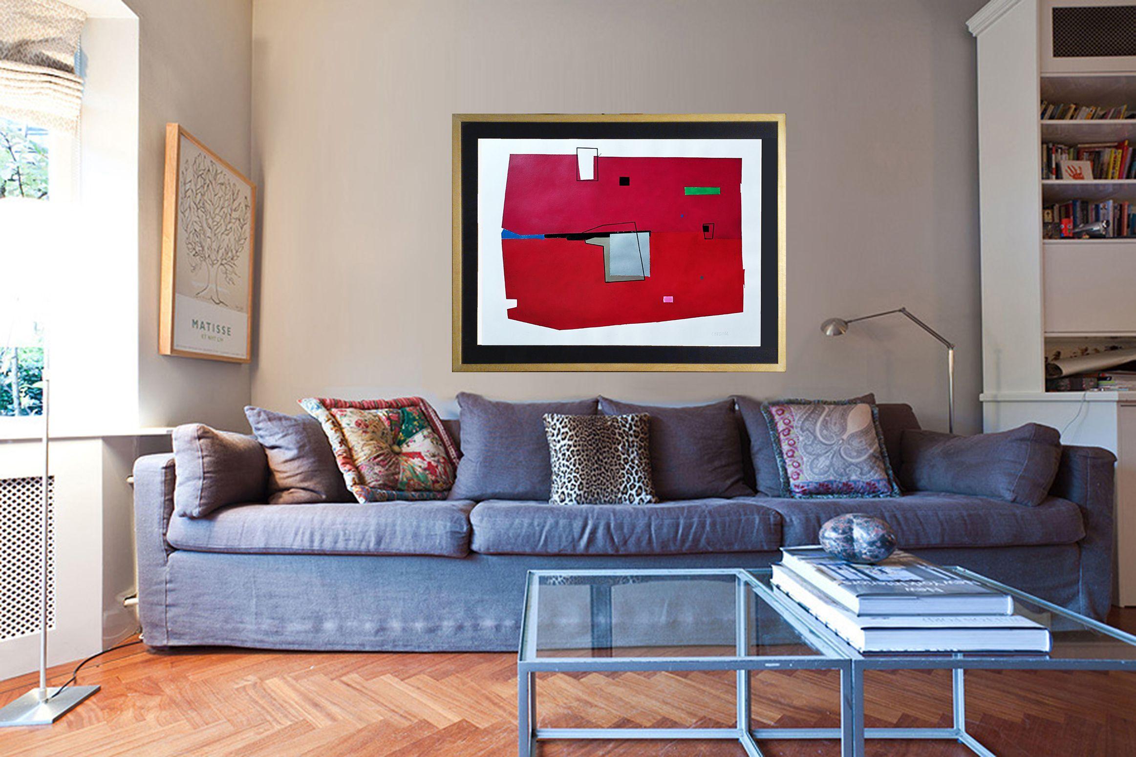 E 2c, Pittura, Acrilico su carta - Abstract Painting Rosso di Luis  Medina