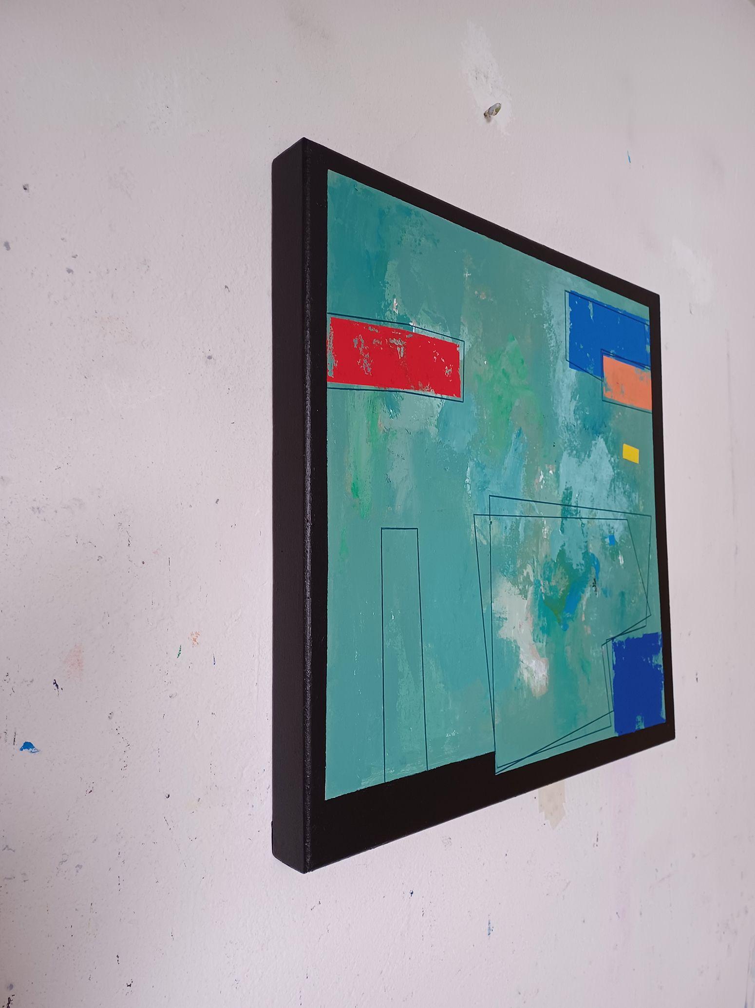 Geometric garden, Painting, Acrylic on Canvas - Blue Abstract Painting by Luis  Medina
