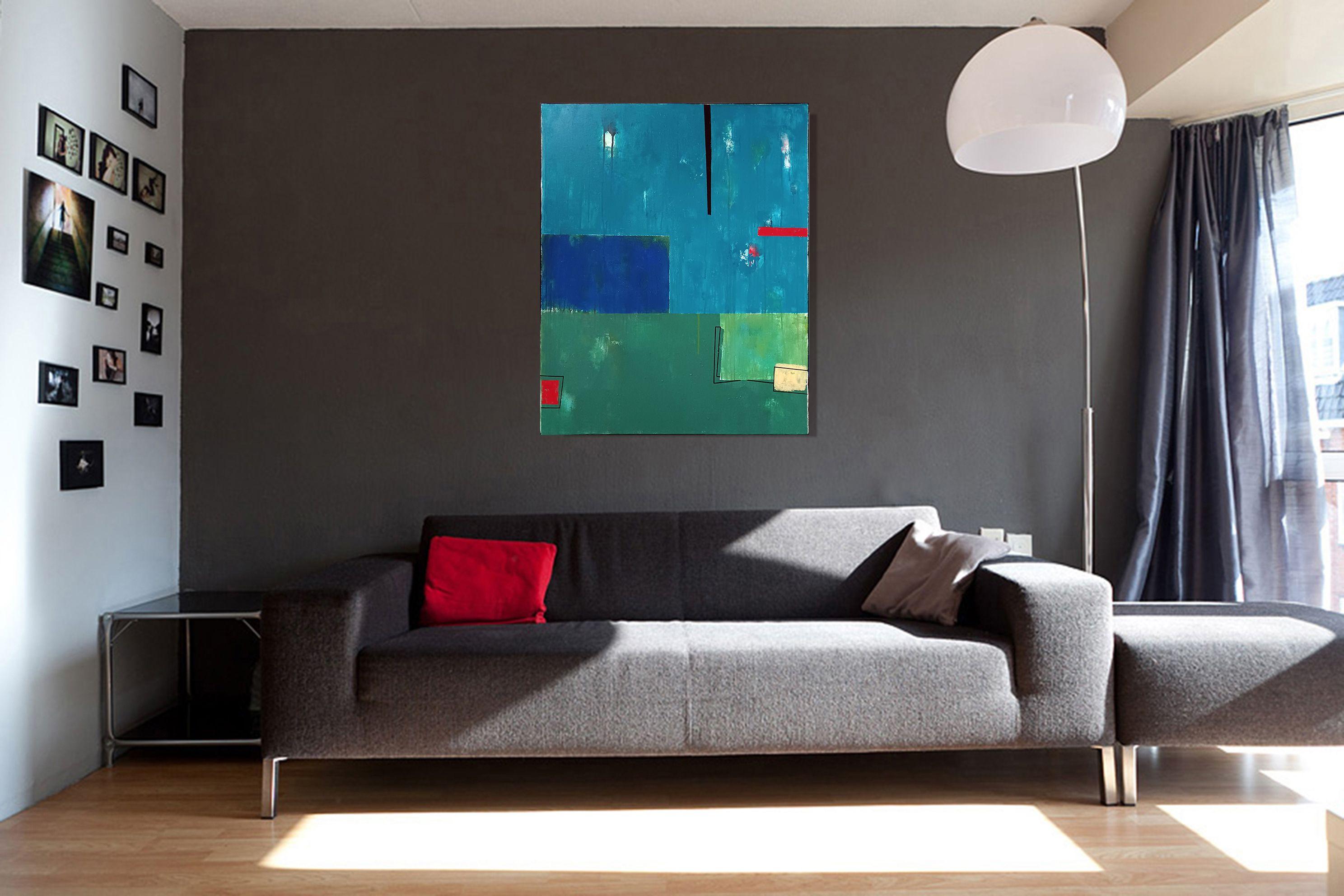 Green and blue composition, Painting, Acrylic on Canvas For Sale 2