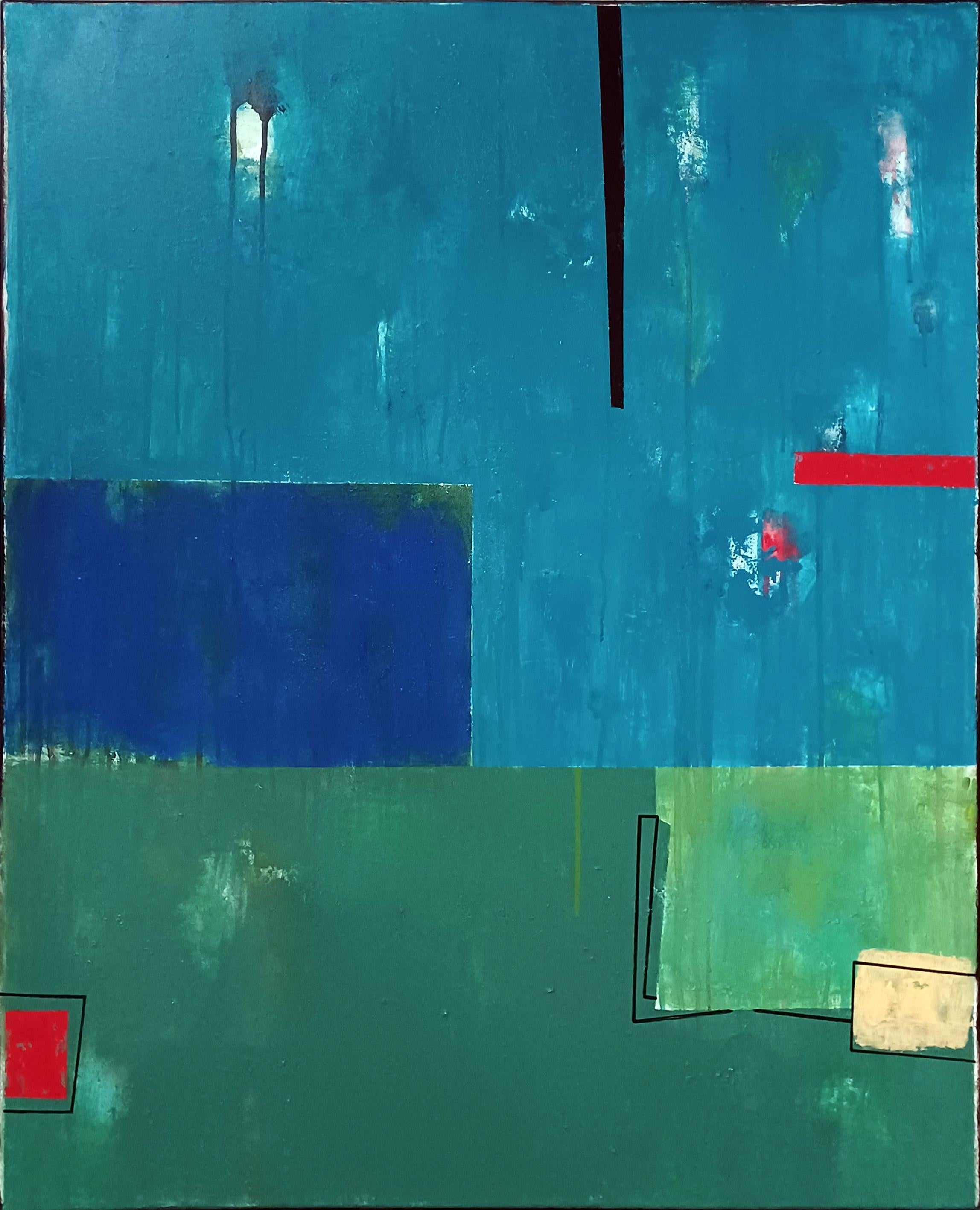 Luis  Medina Abstract Painting - Green and blue composition, Painting, Acrylic on Canvas