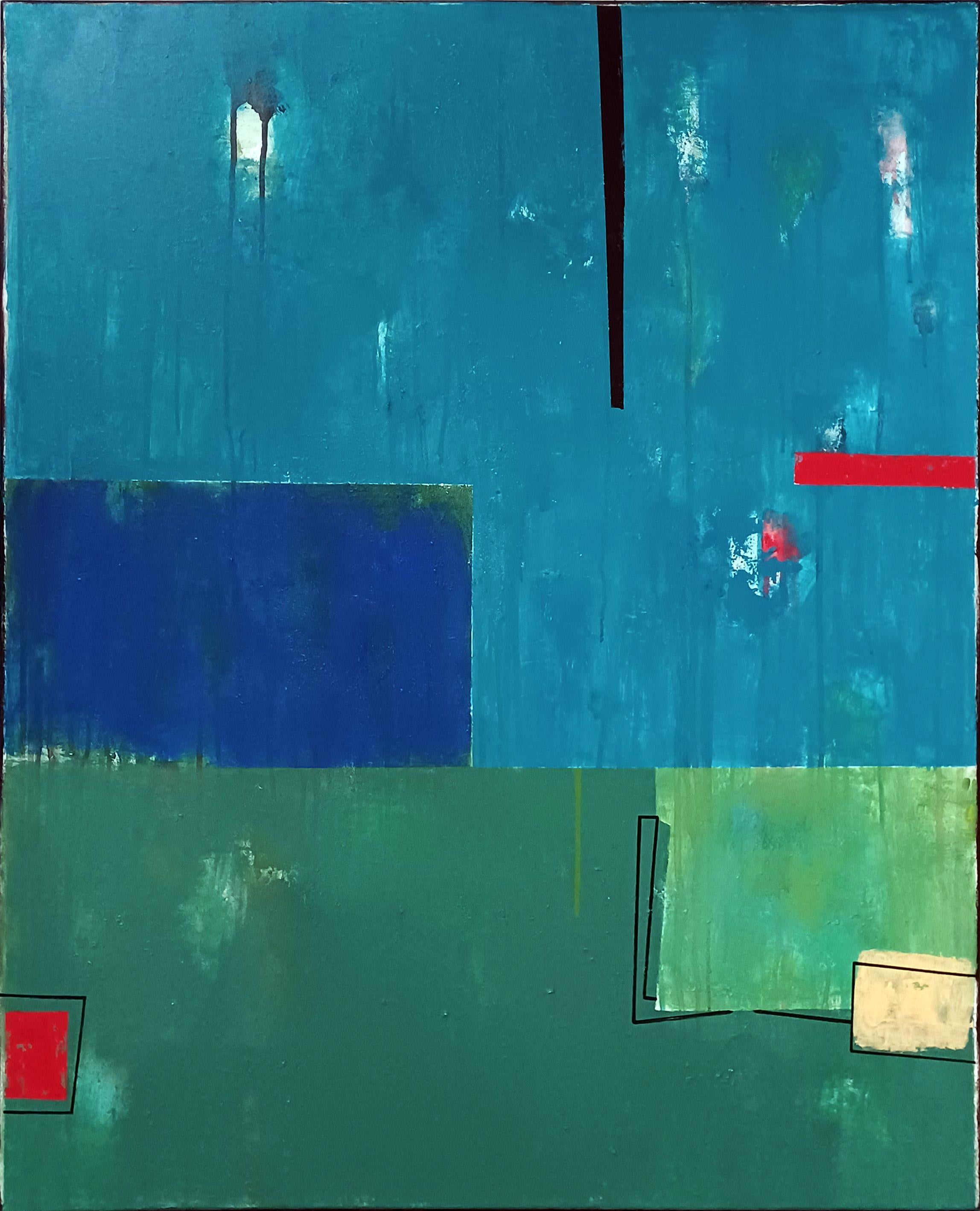 Composition verte et bleue, Peinture, Acrylique sur toile