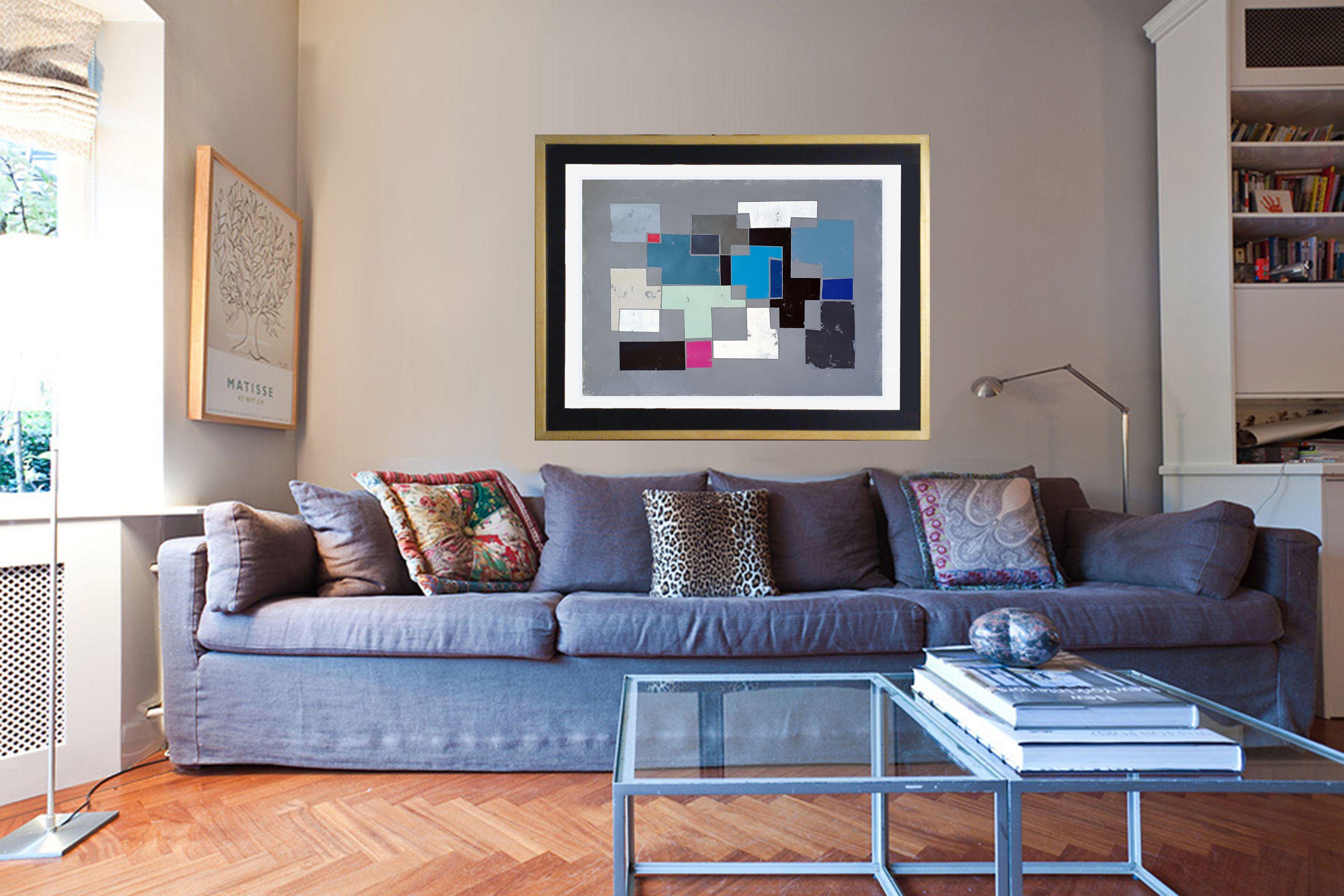 Komposition in Grau und Blau, Gemälde, Acryl auf Papier (Abstrakt), Painting, von Luis  Medina