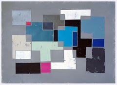 Grey and blue composition, Painting, Acrylic on Paper