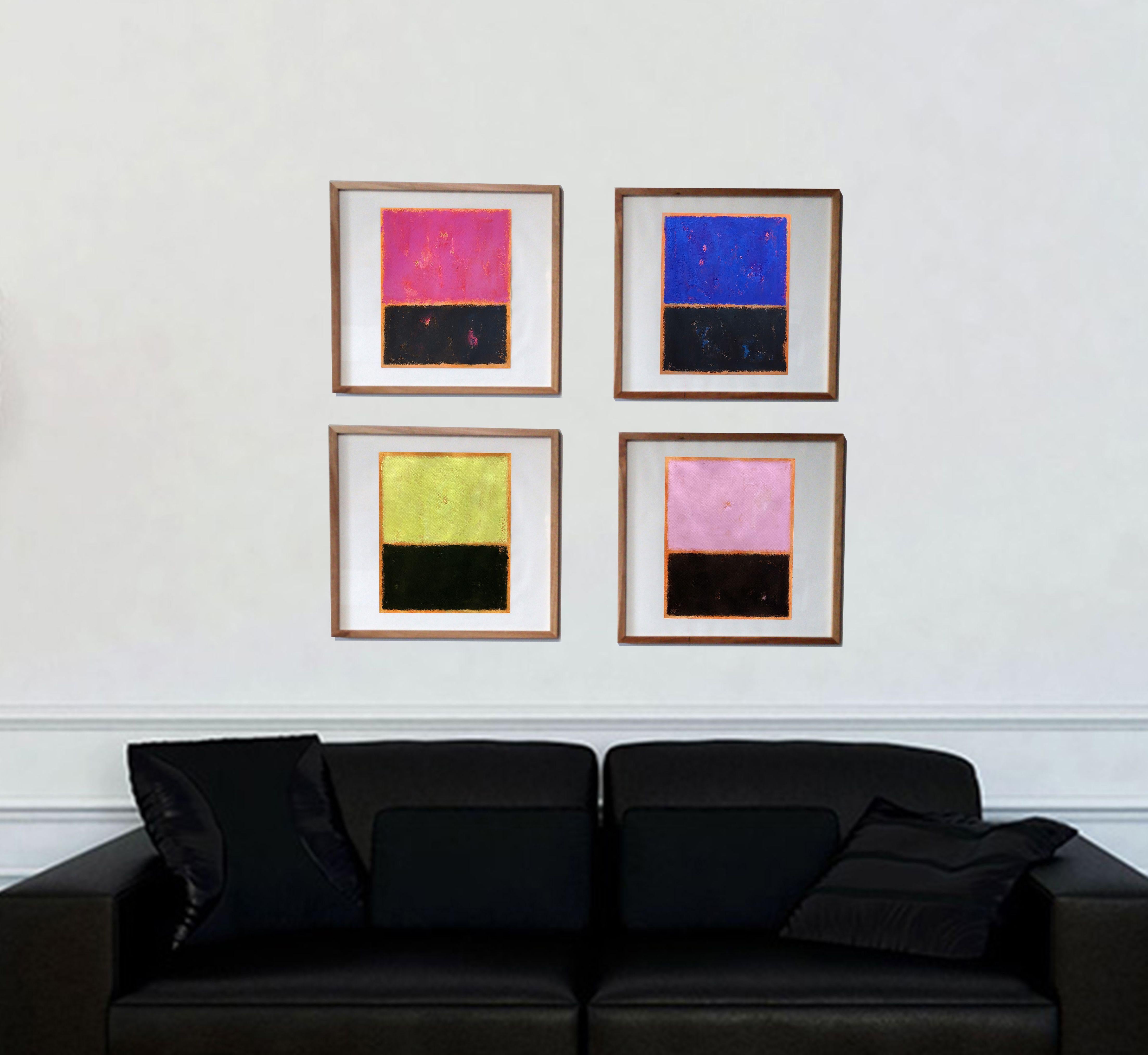 Hellrosa und schwarz, Gemälde, Acryl auf Papier im Angebot 3