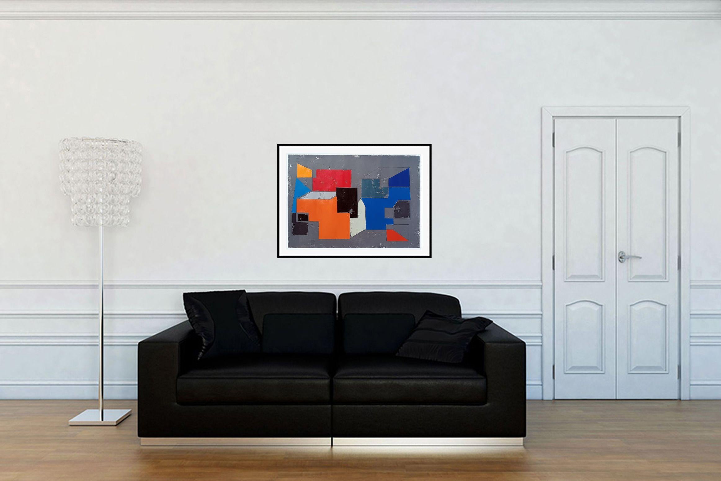 Aus der Serie NG, Geometrie in minimalen Formen in Acryl auf Papier. Ungerahmt   :: Gemälde :: Abstrakt :: Dieses Werk wird mit einem offiziellen, vom Künstler unterzeichneten Echtheitszertifikat geliefert :: Bereit zum Aufhängen: Nein :: Signiert: