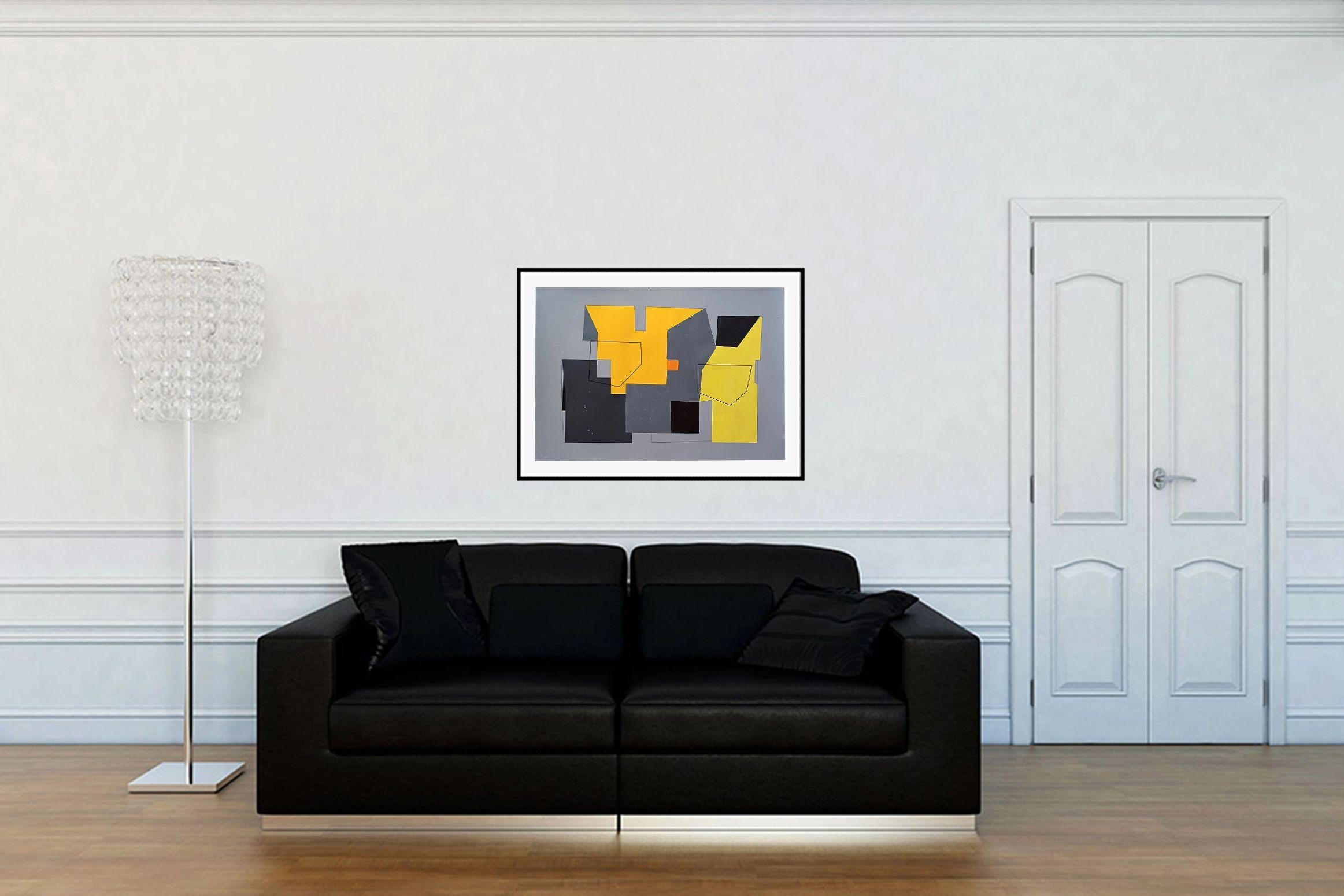 Aus der Serie NG, Geometrie in minimalen Formen in Acryl auf Papier. Ungerahmt   :: Gemälde :: Abstrakt :: Dieses Werk wird mit einem offiziellen, vom Künstler unterzeichneten Echtheitszertifikat geliefert :: Bereit zum Aufhängen: Nein :: Signiert: