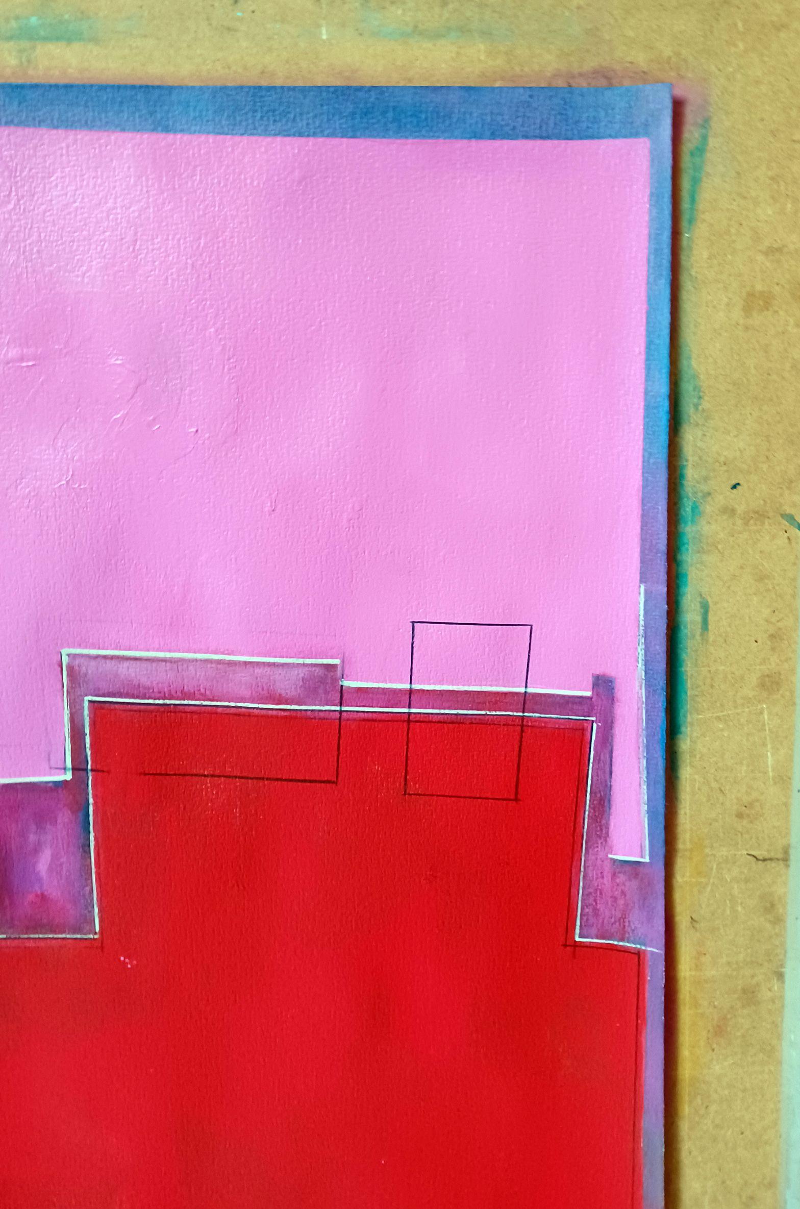 Rot und rosa Zusammensetzung D, Malerei, Acryl auf Papier – Painting von Luis  Medina