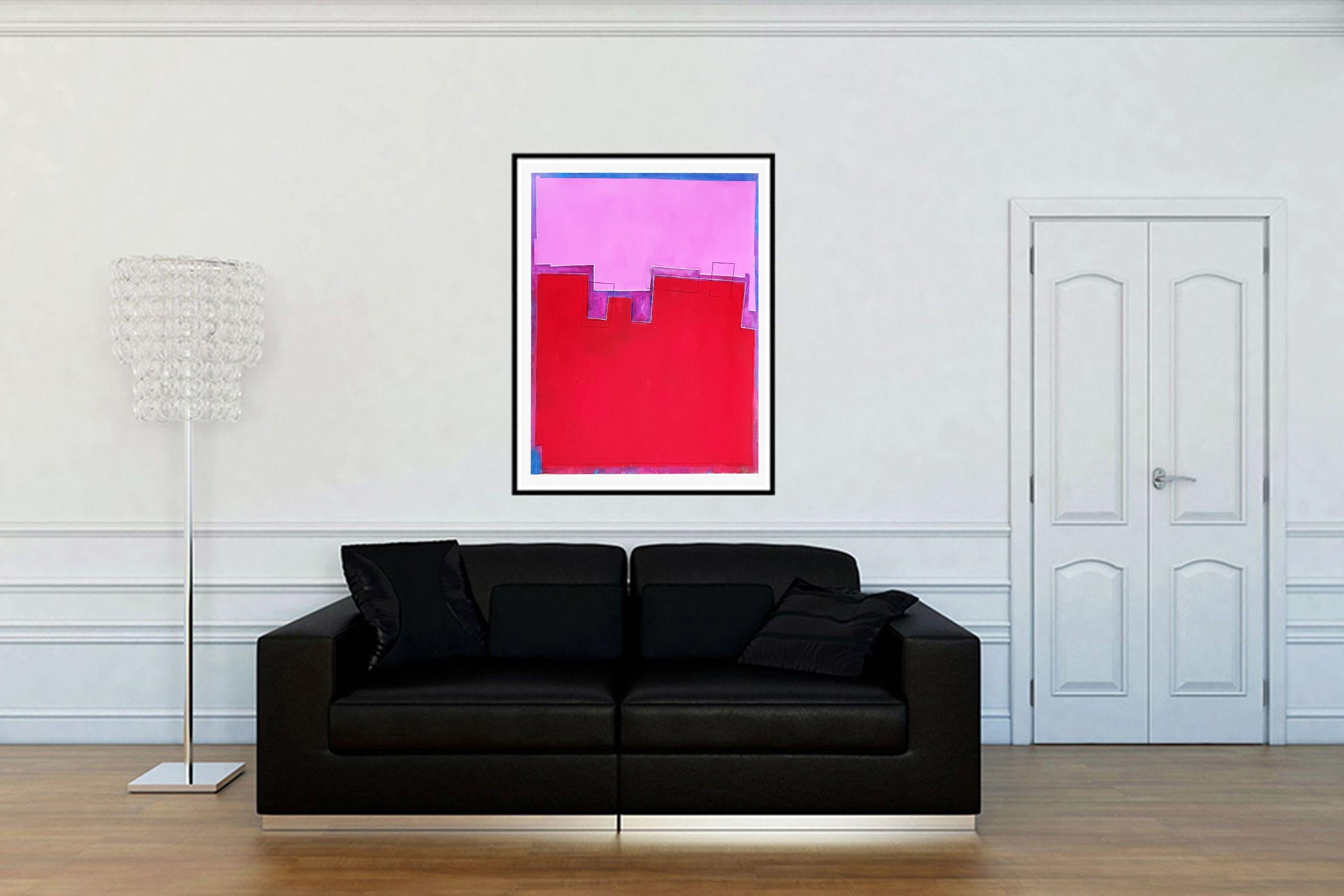 Rot und rosa Zusammensetzung D, Malerei, Acryl auf Papier im Angebot 1