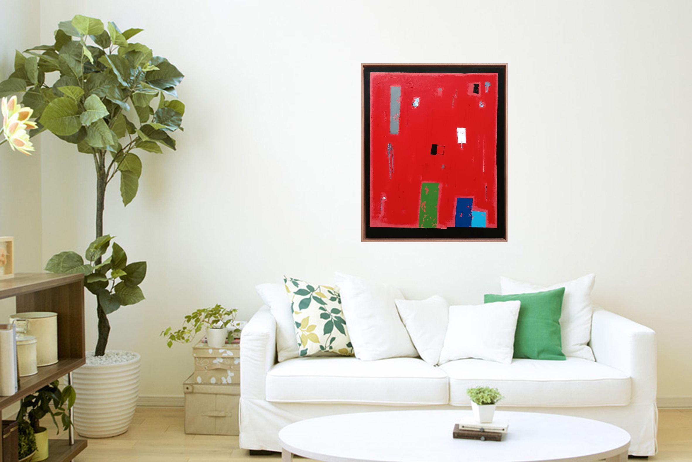 Acryl in Mischtechnik auf Leinwand 81x65x2 cm. Abstraktion mit minimalen geometrischen Formen Bereit zum Aufhängen. Keine Rahmung erforderlich :: Gemälde :: Abstrakt :: Dieses Werk wird mit einem offiziellen, vom Künstler unterzeichneten