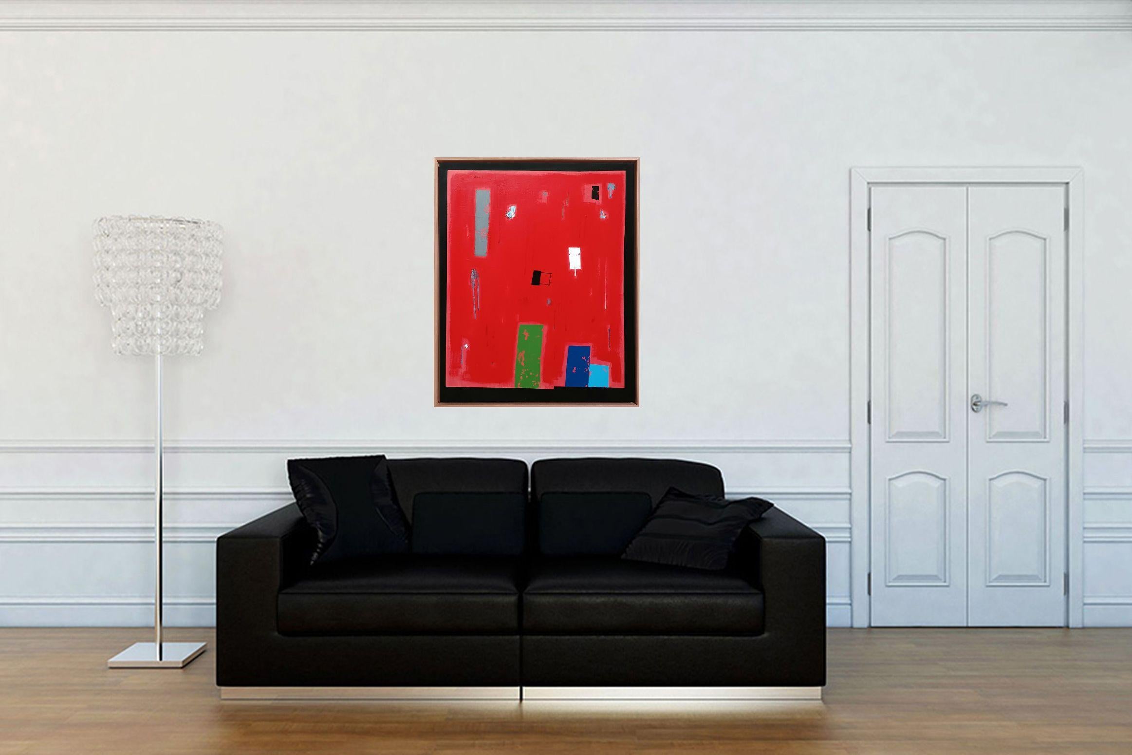 Rot in der Stadt II, Malerei, Acryl auf Leinwand im Angebot 1