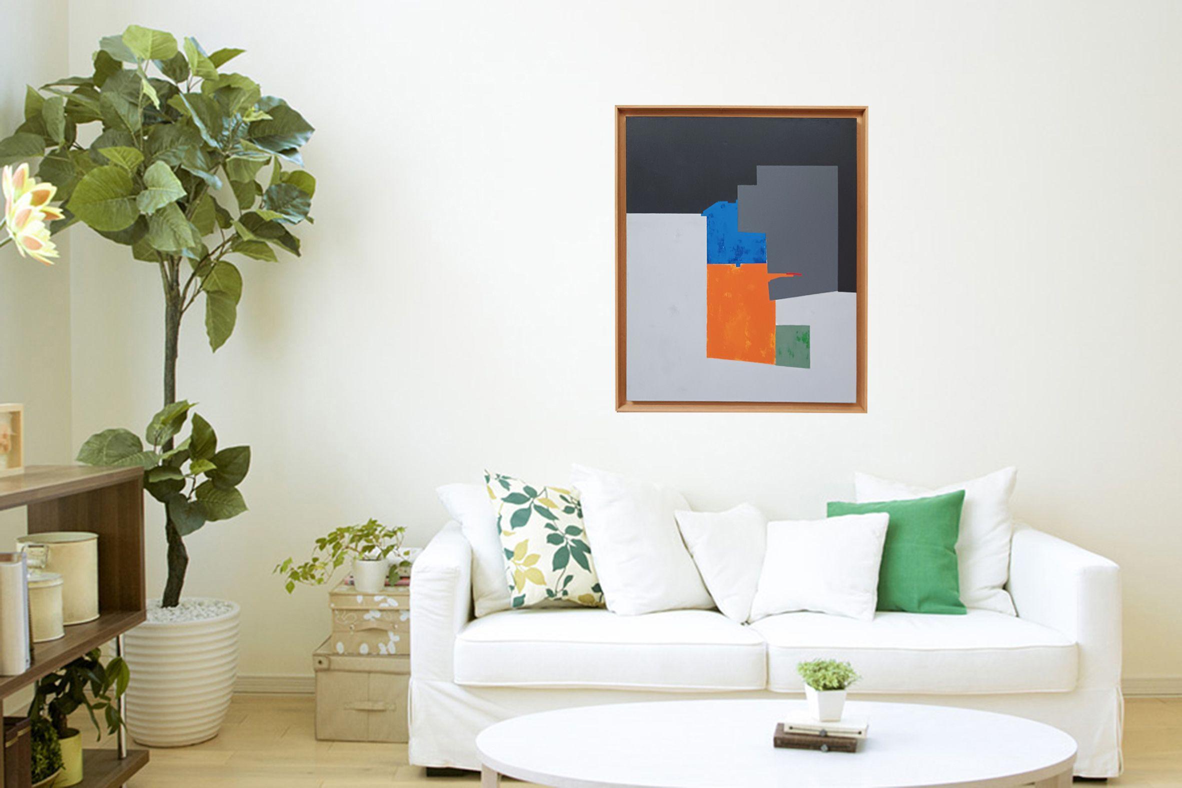 Acryl auf Leinwand 81x65x2 cm. Abstraktion mit minimalen geometrischen Formen Bereit zum Aufhängen. Keine Rahmung erforderlich    In diesem Kunstwerk habe ich Acryl verwendet, um die Beziehung zwischen geometrischen Formen und Minimalismus zu