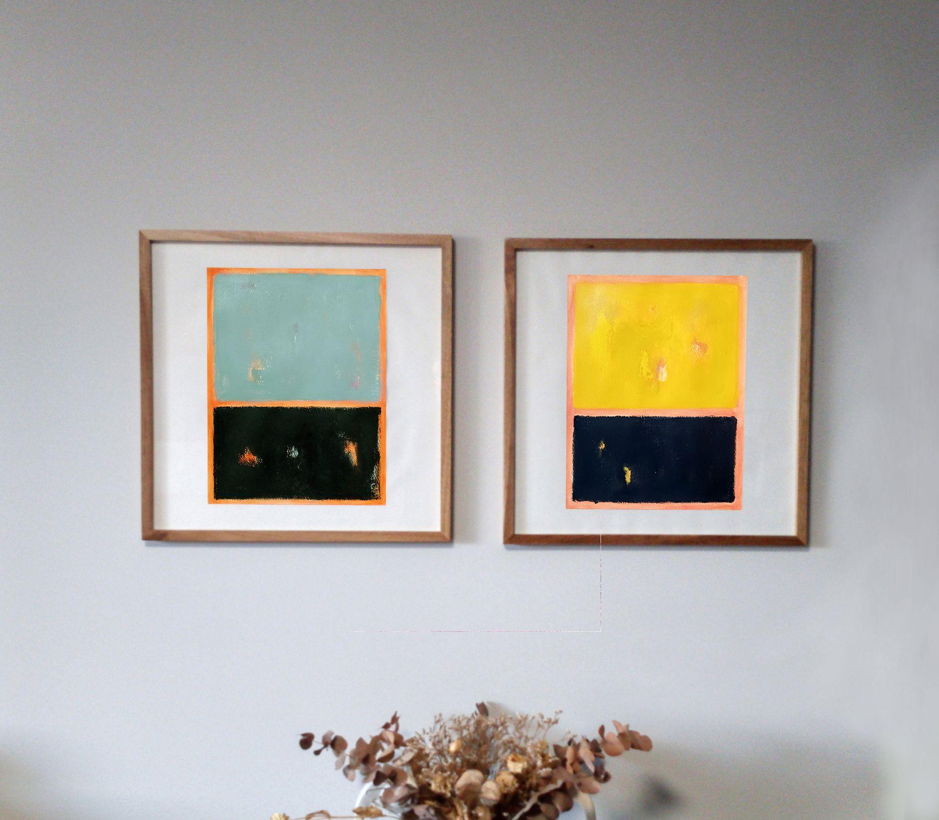Negro y amarillo  II, Pintura, Acrílico sobre papel - Abstract Painting Naranja de Luis Medina