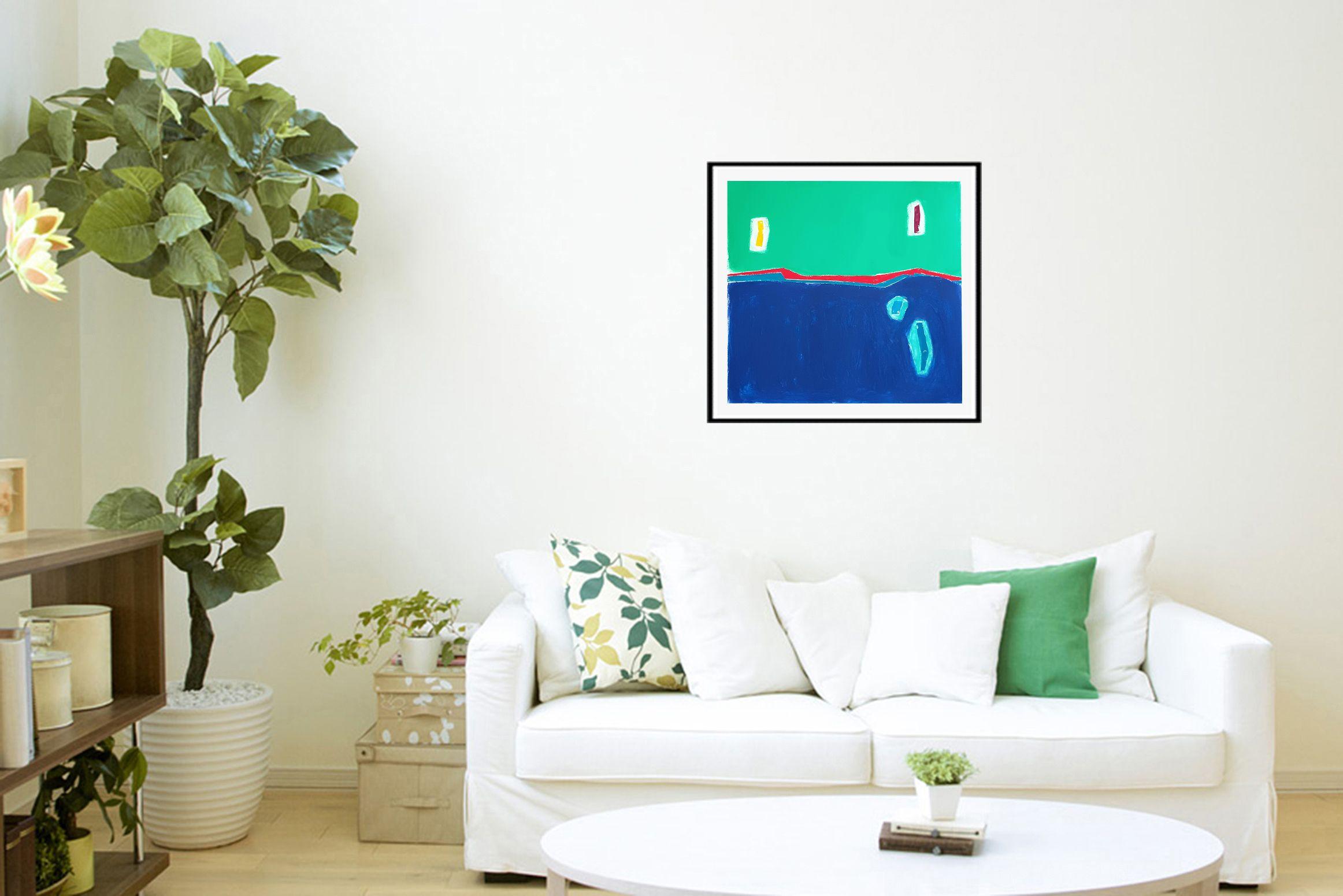 Línea en el mar II, Pintura, Acrílico sobre papel - Abstract Painting Azul de Luis Medina