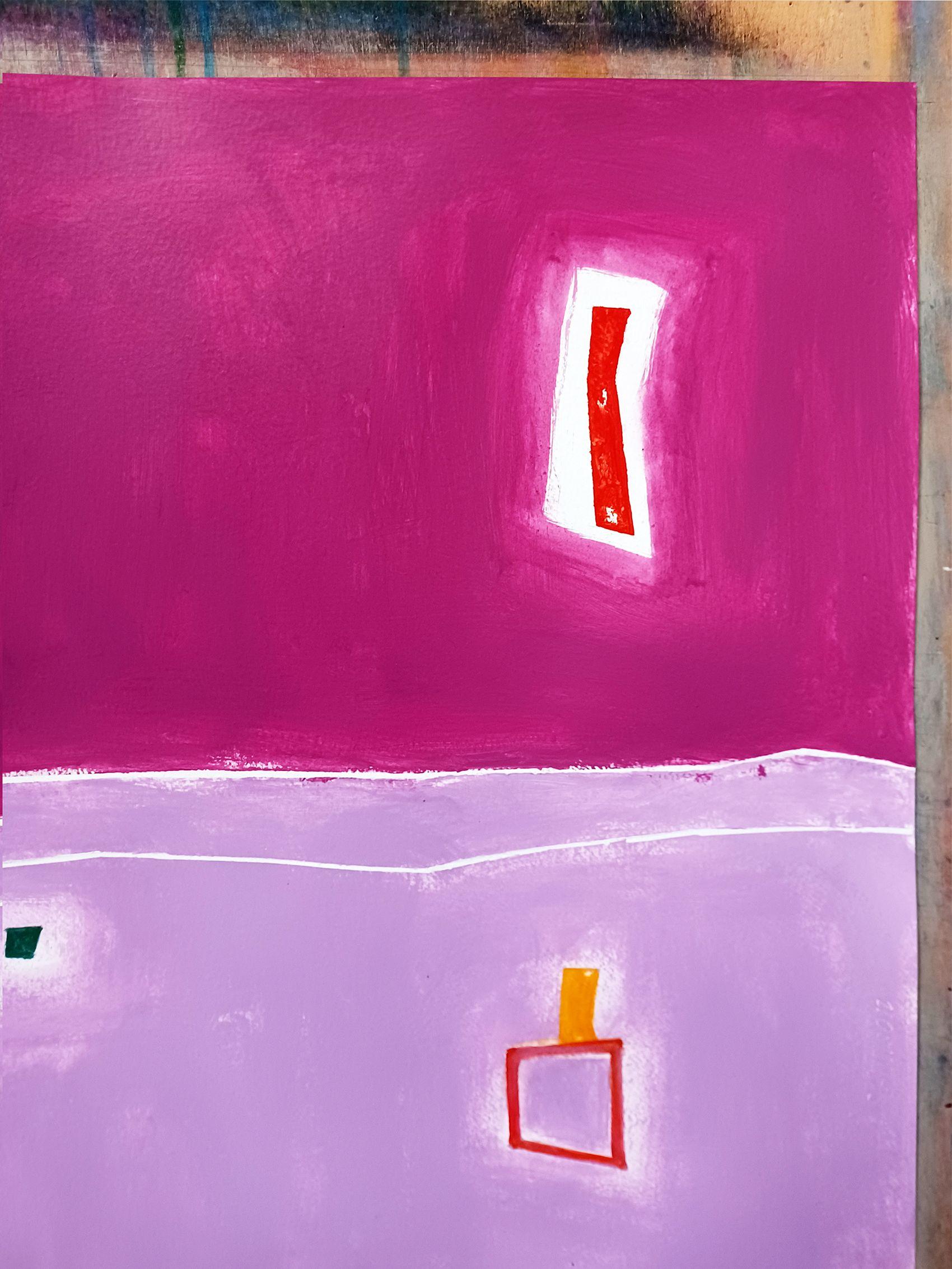 Paisaje de ciruelas y violetas, Pintura, Acrílico sobre papel - Painting Abstracto de Luis Medina