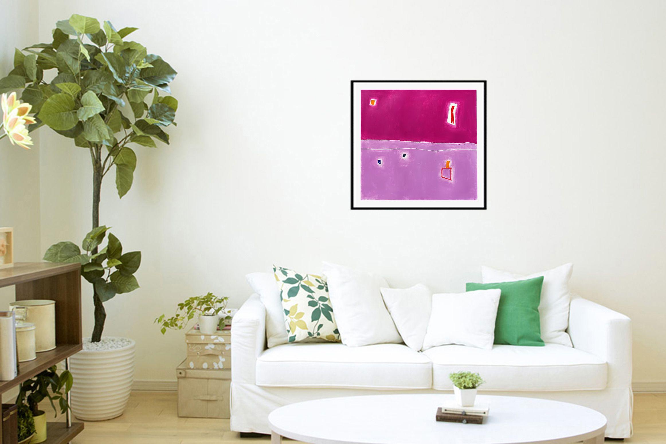 Paisaje de ciruelas y violetas, Pintura, Acrílico sobre papel - Abstract Painting Púrpura de Luis Medina