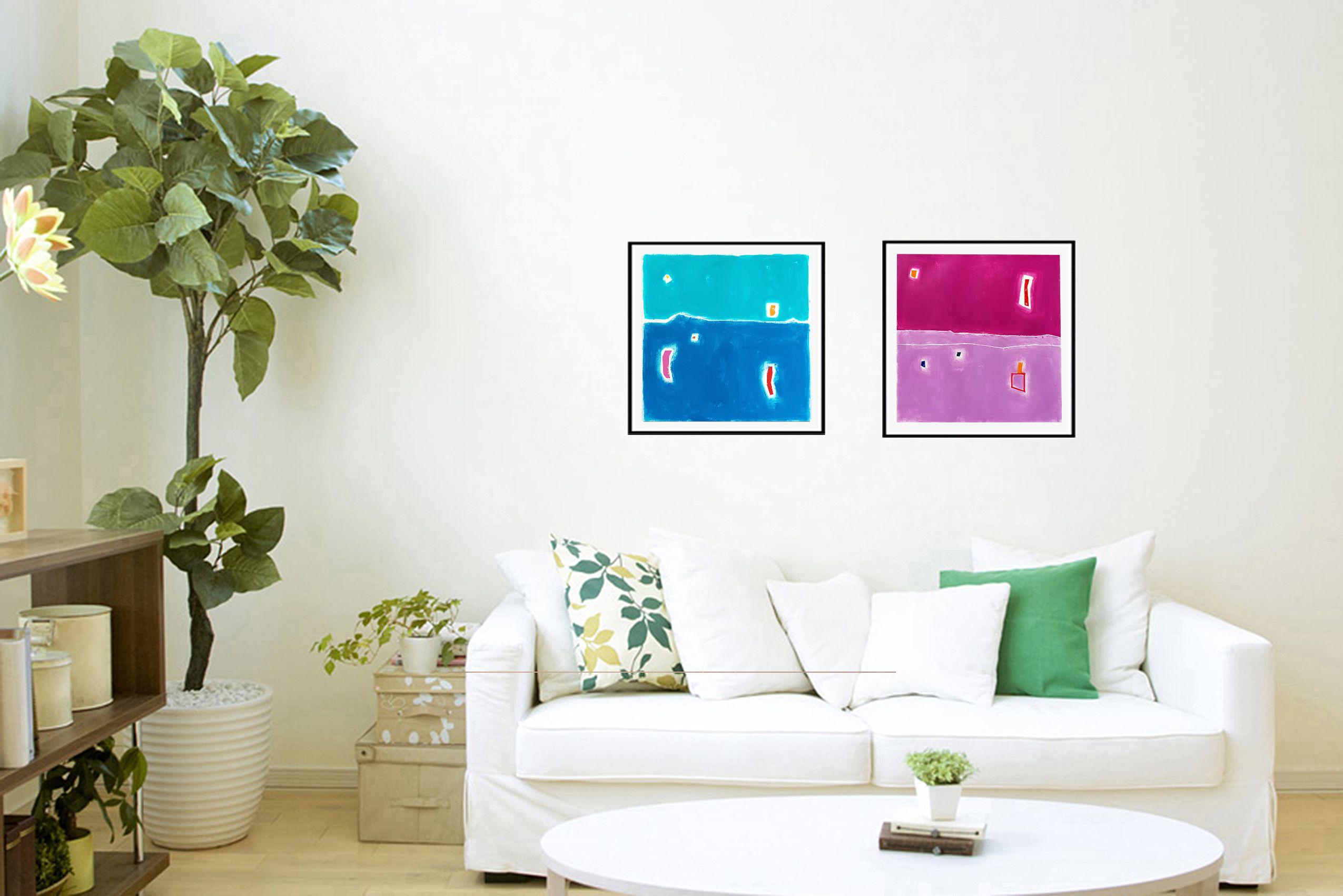 Acrílico sobre papel 50x50 cm, sin enmarcar.  Paisaje abstracto minimalista en colores violeta y ciruela :: Pintura :: Abstracta :: Esta pieza viene con un certificado oficial de autenticidad firmado por el artista :: Lista para colgar: No ::