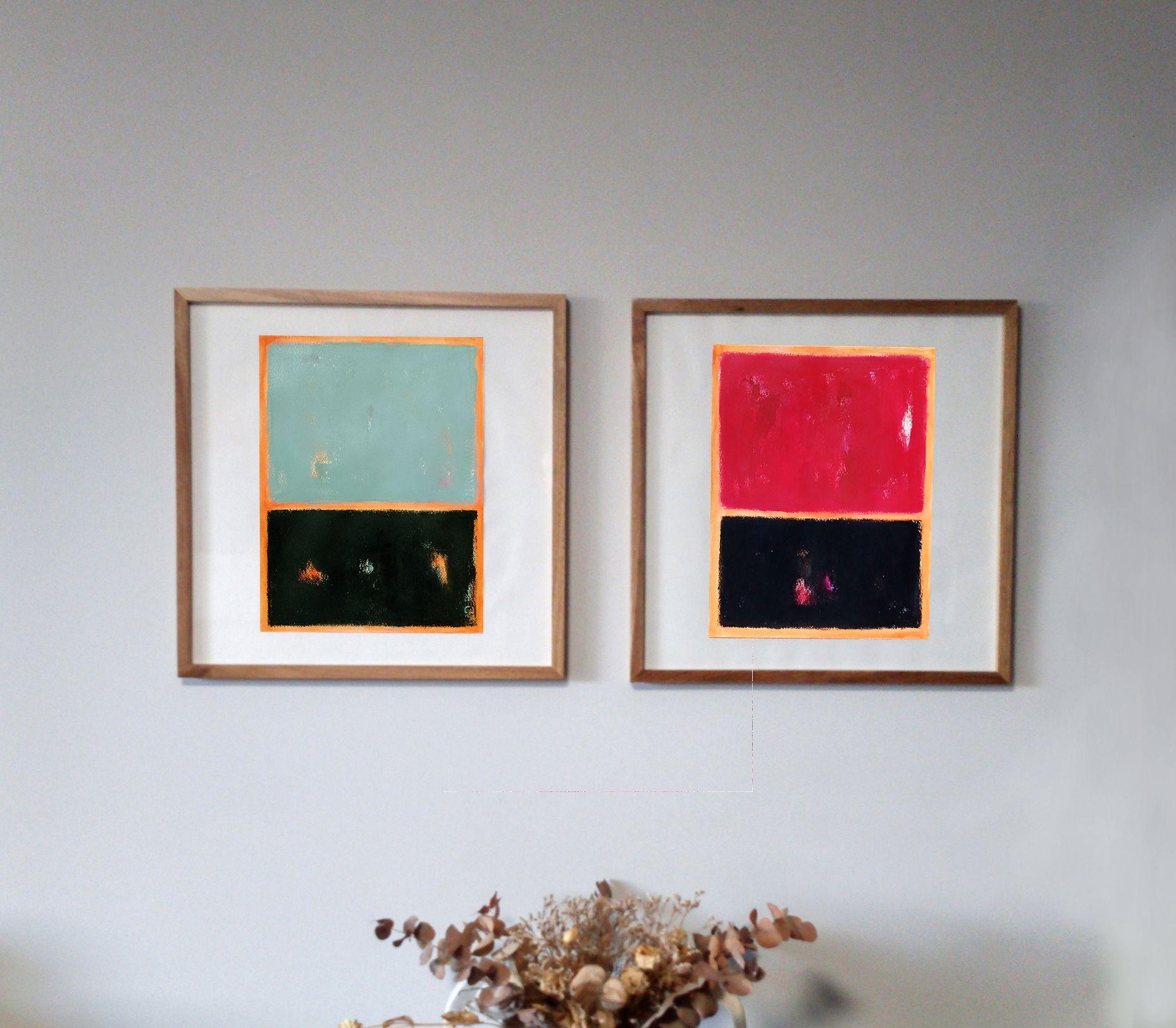 Rosso ciliegia e nero, Pittura, Acrilico su carta in vendita 1
