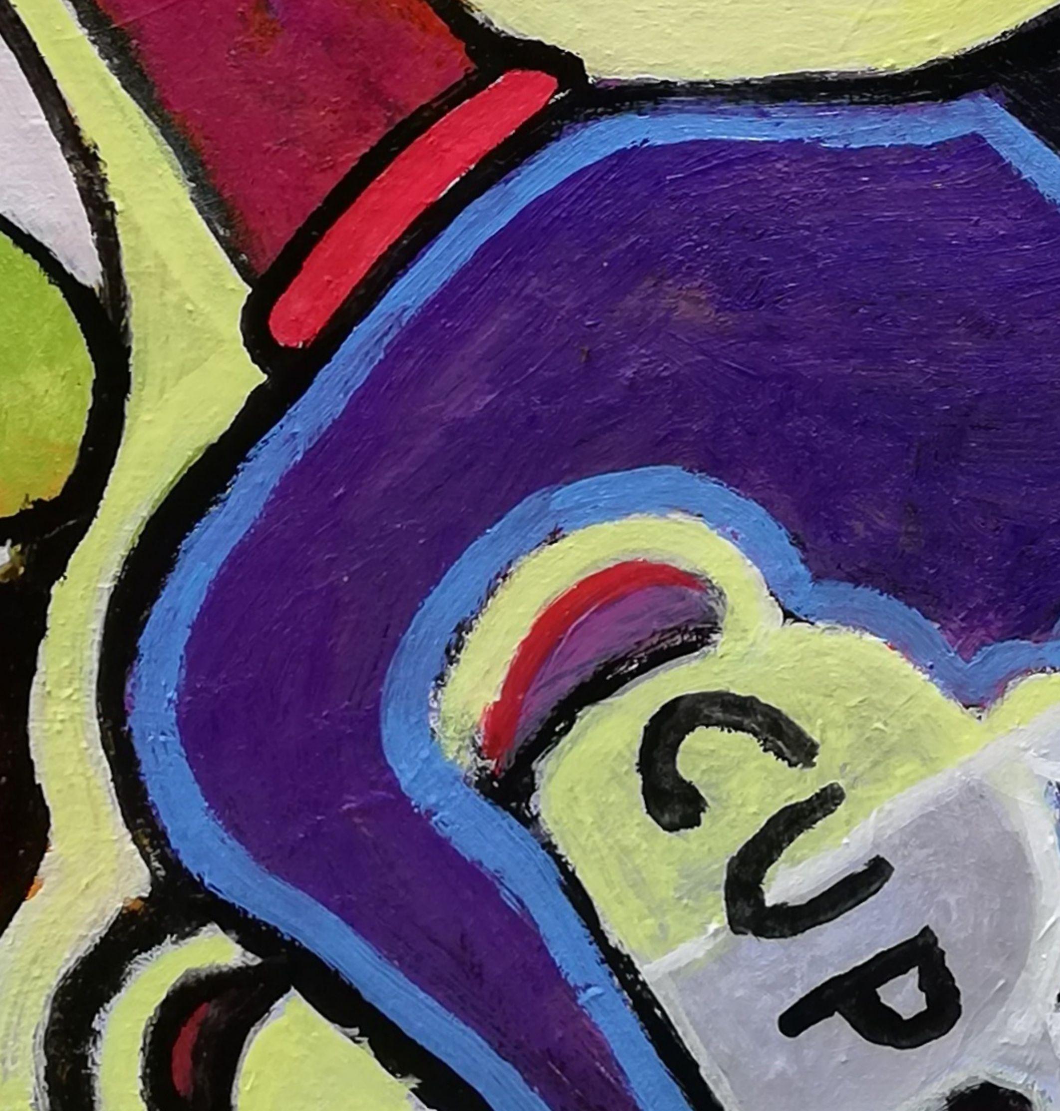 L'ARTISTA SI ISPIRA ALL'ARTE AFRICANA COME RIFERIMENTO ALL'ATTUALE STREET ART, ALL'USO DI FIGURE CON DISEGNI POCO DETTAGLIATI E PERSINO A QUALCOSA DI PRIMITIVO, ANCESTRALE.......... L'ESSERE UMANO, FIN DALL'INIZIO DEI TEMPI, HA DIPINTO IL SUO CORPO