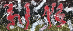 "4 + 14" 2023 pittura acrilica su tela 63x138 in arte figurativa astratta a goccia