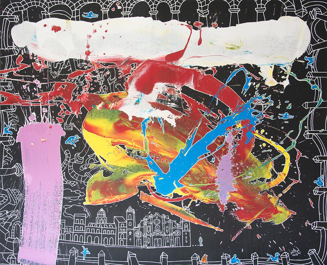 "Andar La Habana III 2020 pintura acrílica sobre lienzo 45x55in abstracto figurativo