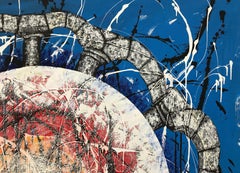 "Colonial Moon" 2024 acrylic painting on canvas 60x60in figurative abstract drip