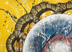 "Colonial Moon" 2024 acrylic painting on canvas 60x60in figurative abstract drip