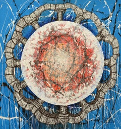 "Coloni Moon" 2024 pittura acrilica su tela 60x60in figurativa astratta a goccia