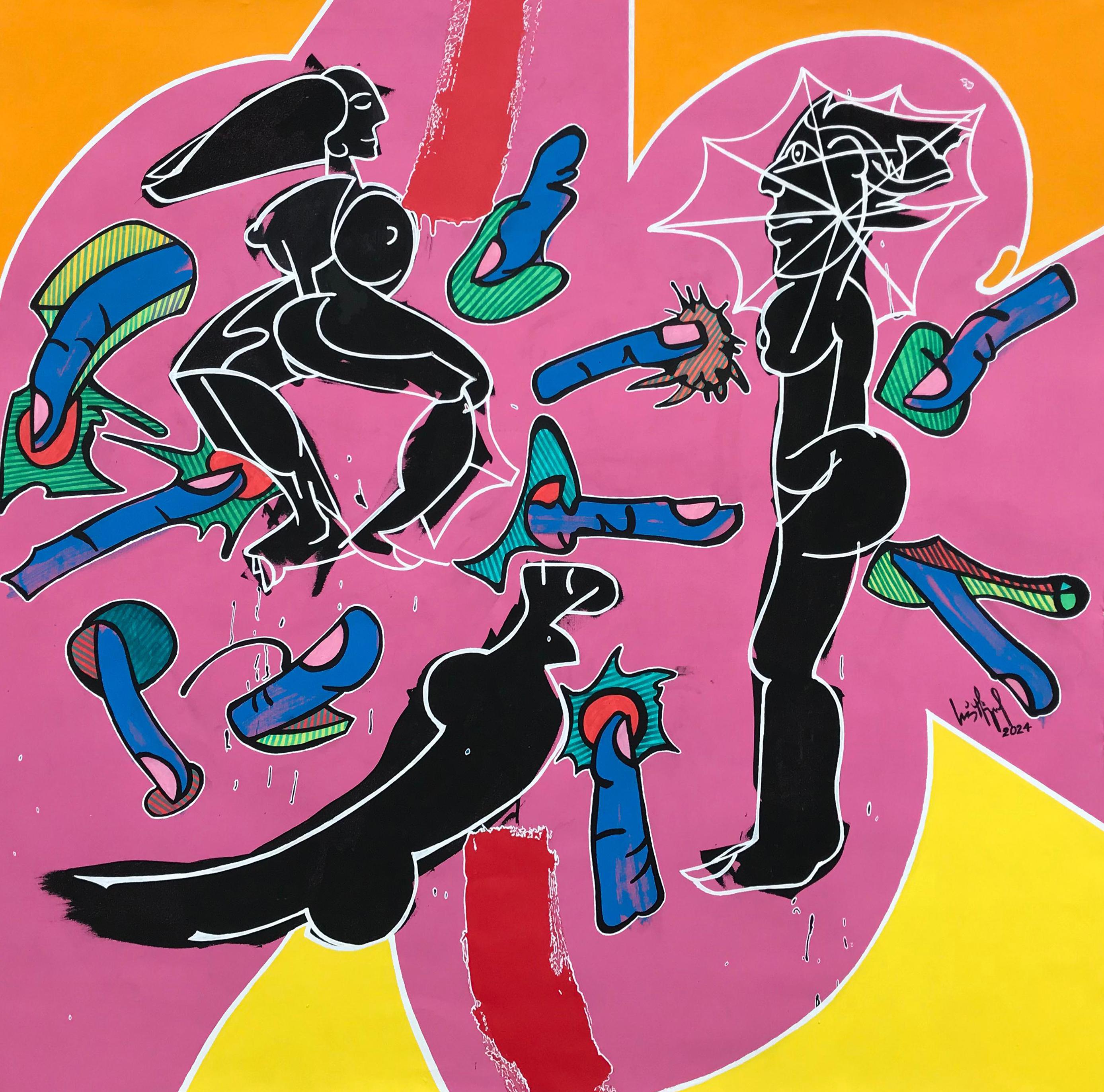 Abstract Painting de Luis Miguel Valdes  - "Recuerdos I", 2024, pintura acrílica sobre lienzo, 60x60in arte figurativo cubano