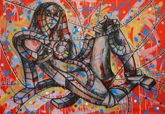Painting oil, acrylic and charcoal on canvas, "Andar la Habanera" 2015 48x72in